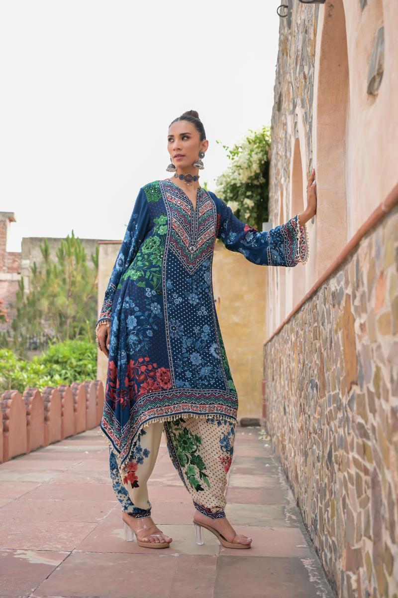 Nayab Midnight Bloom Dhoti Set