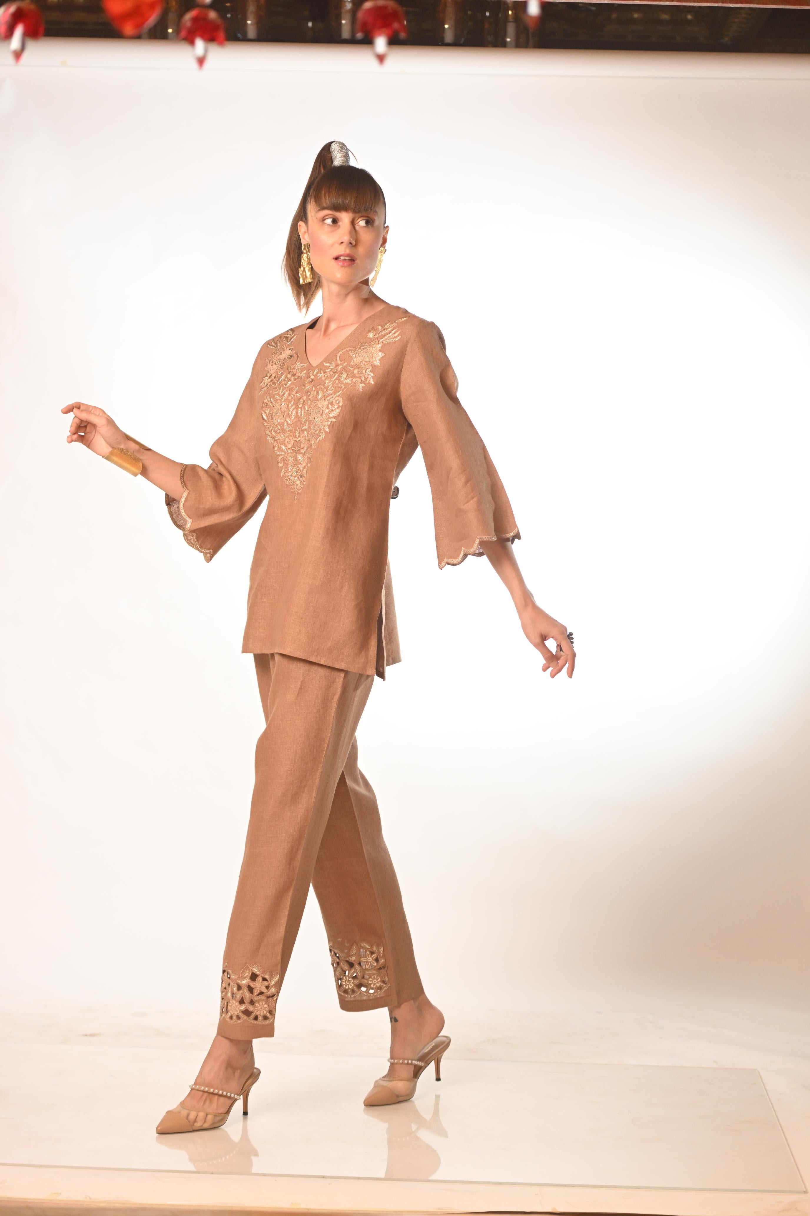 Earthy Elegance Embroidered Linen Co-Ord Set