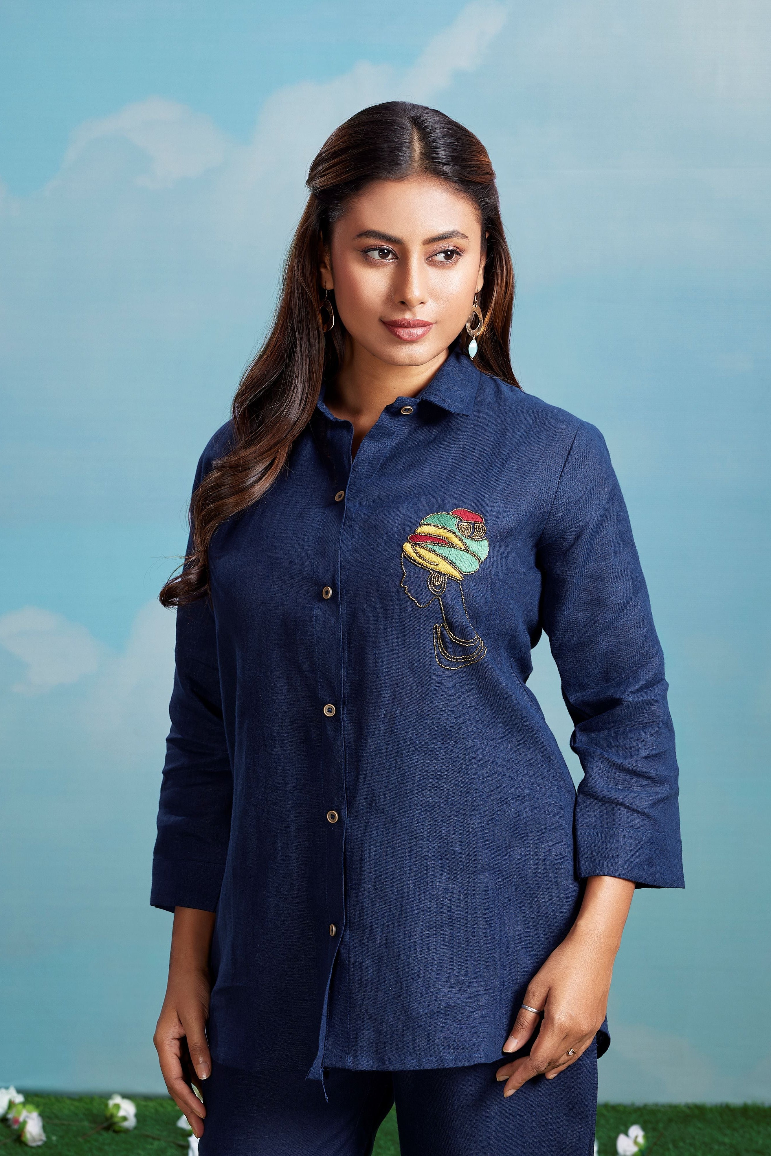 Indigo Muse Embroidered Linen Co-Ord Set