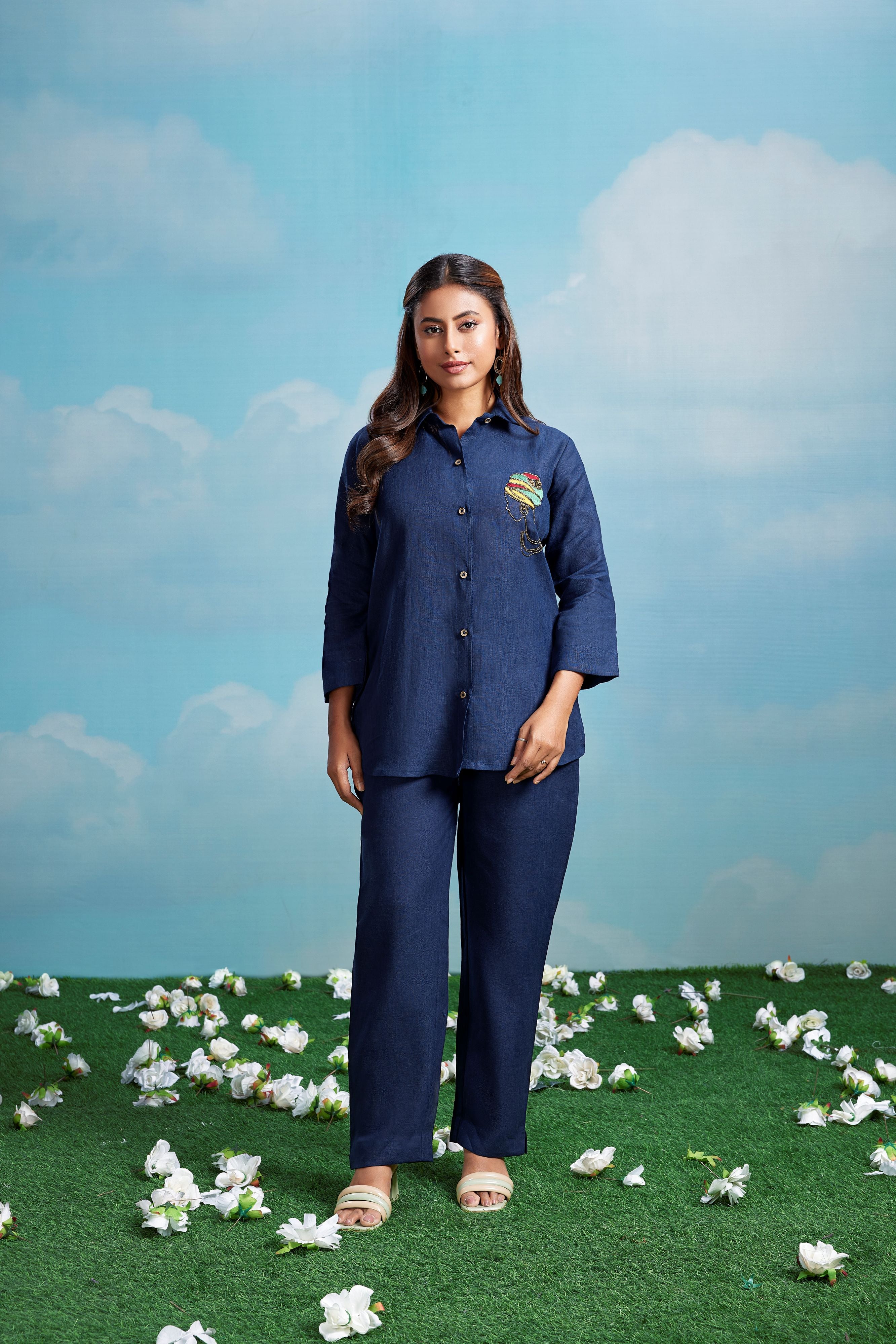 Indigo Muse Embroidered Linen Co-Ord Set