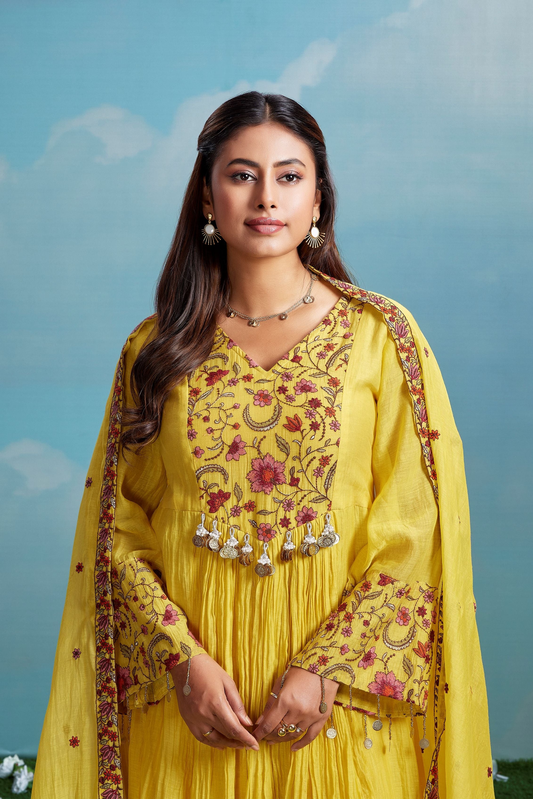 Sunlit Meadow Embroidered Chanderi Silk Anarkali Set