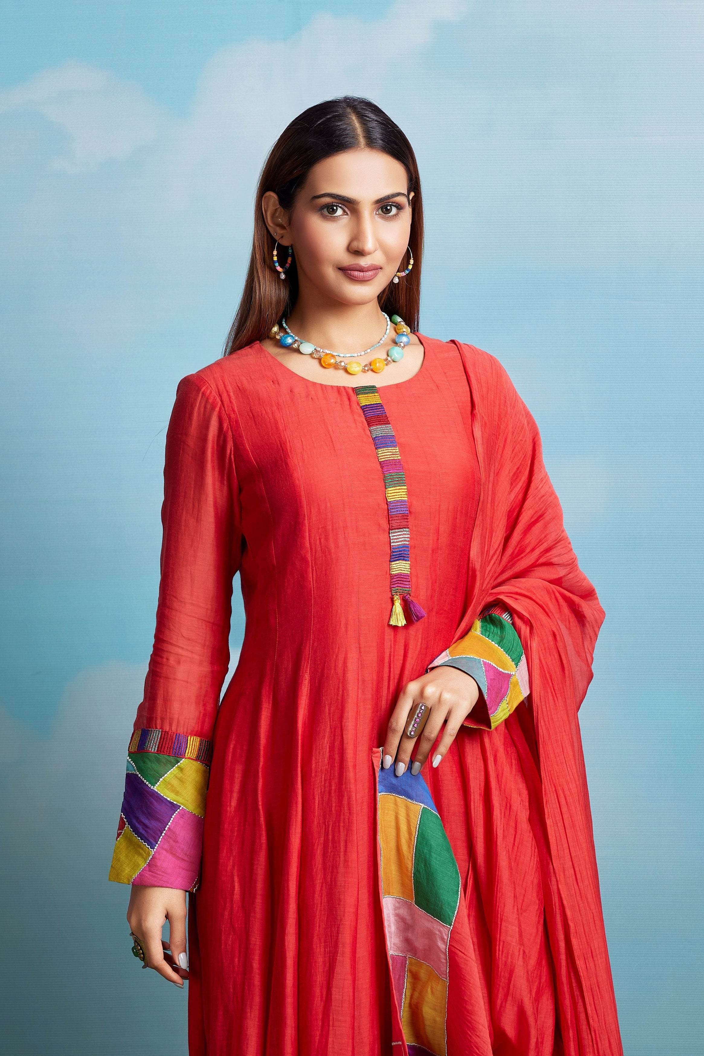 Crimson Crinkle Embroidered Chanderi Silk Anarkali Set