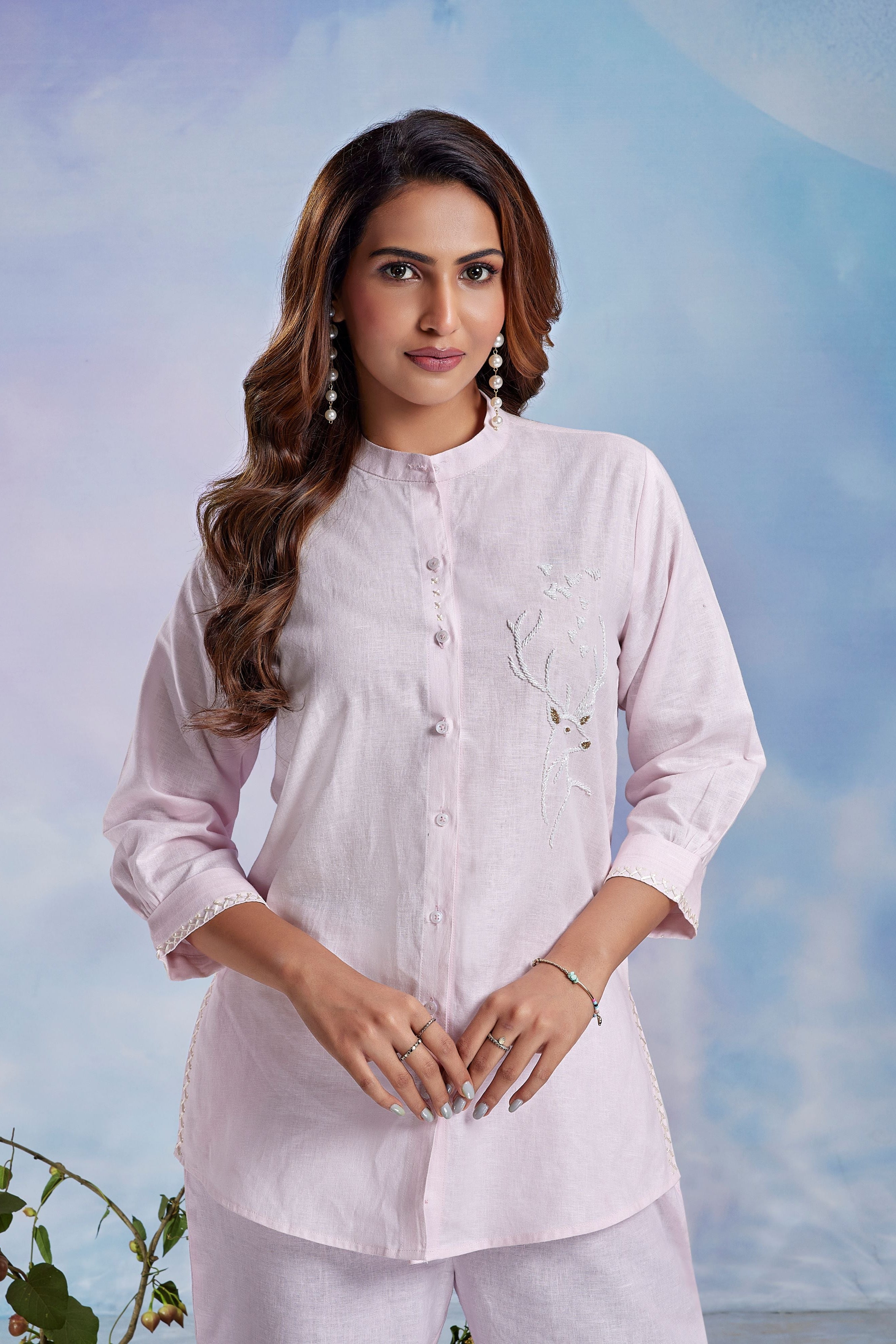 Pastel Bloom Embellished Linen Co-Ord Set