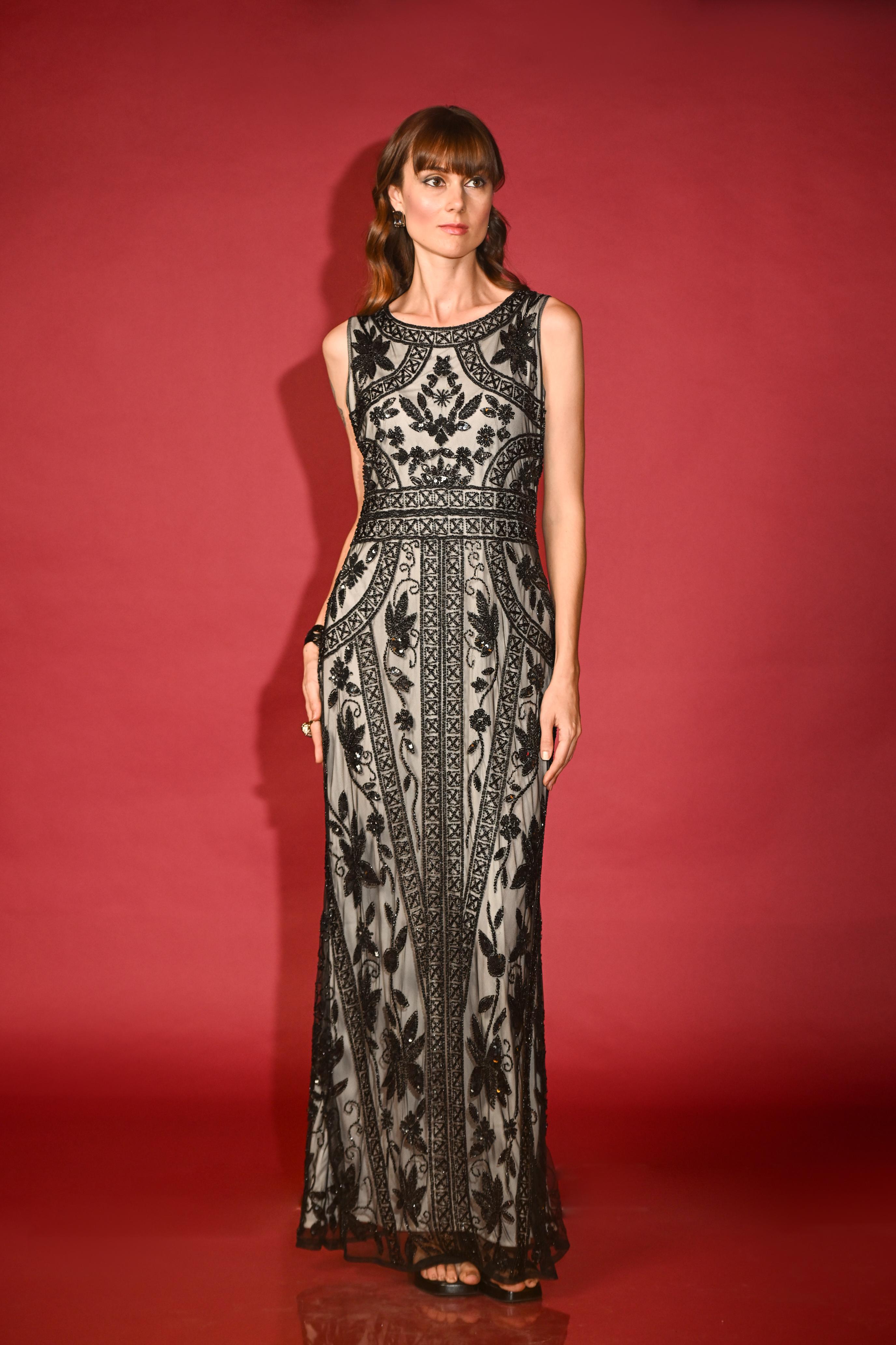 Classic Black Embroidered Evening Gown