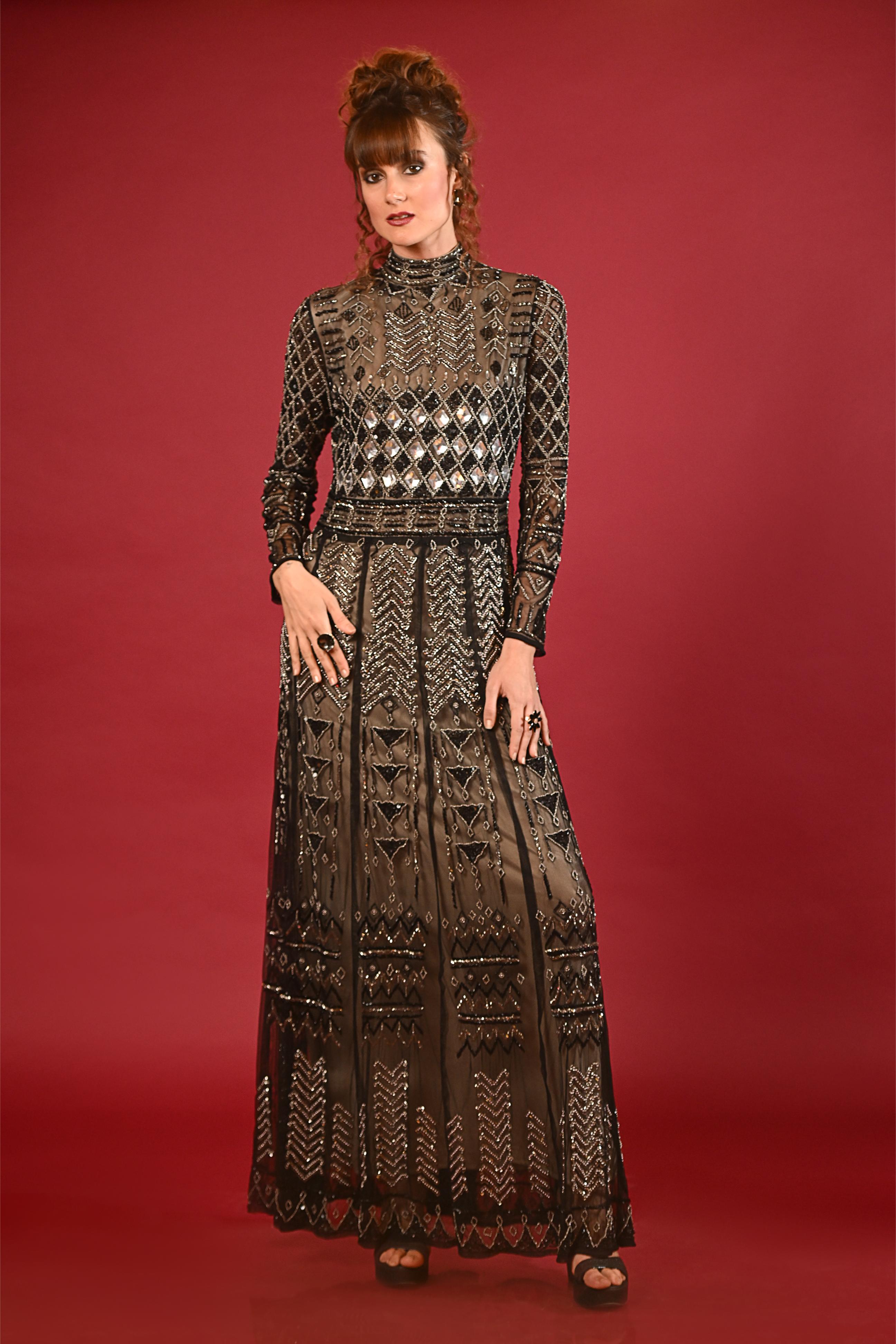 Metallic Bronze Net Gown