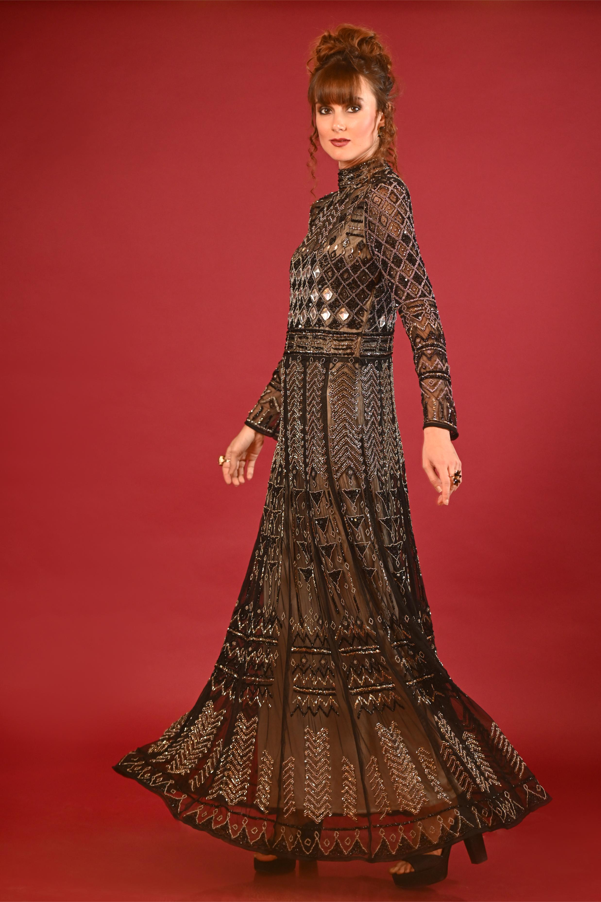 Metallic Bronze Net Gown