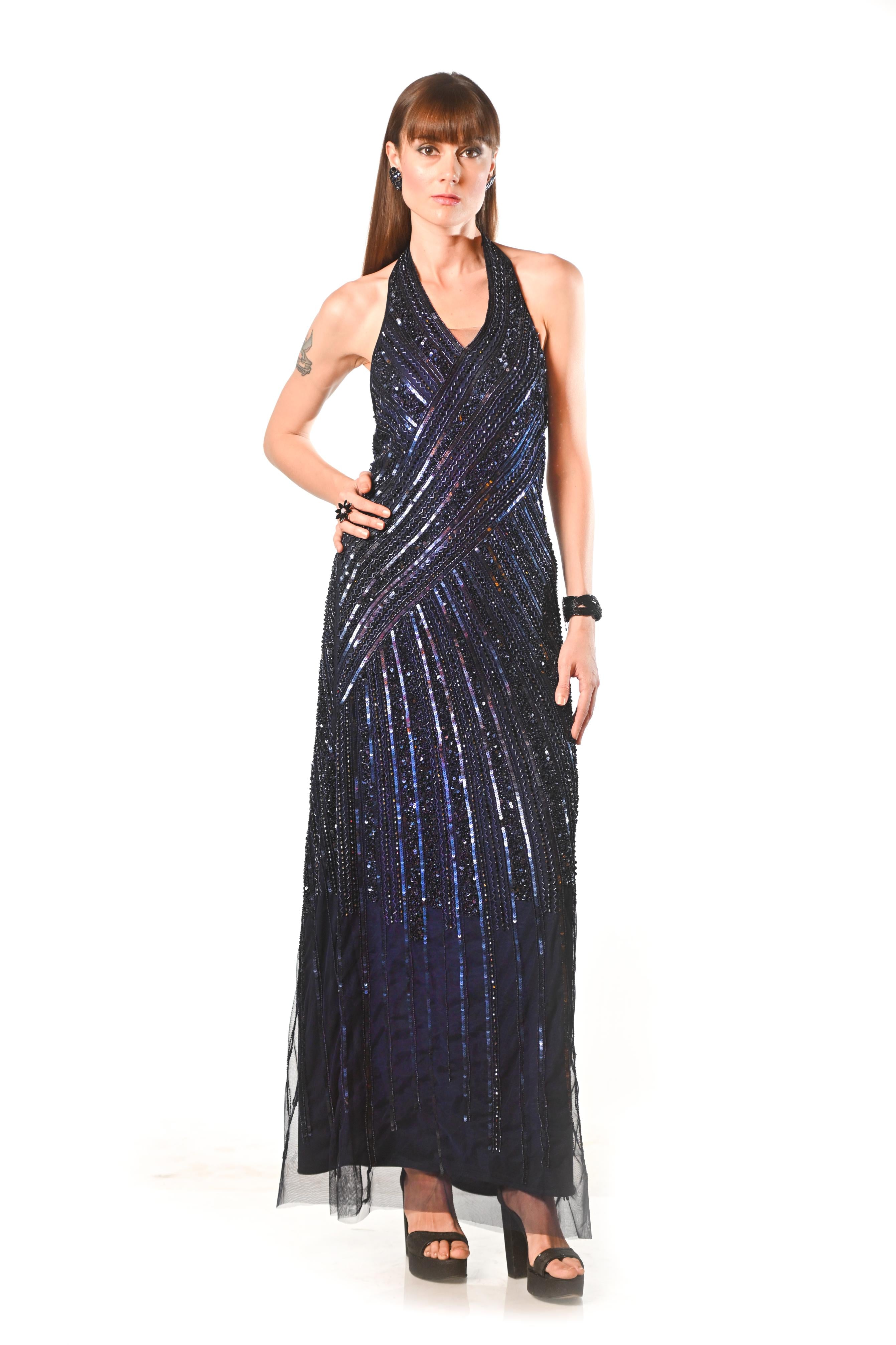Midnight Blue Radiance Halter Gown
