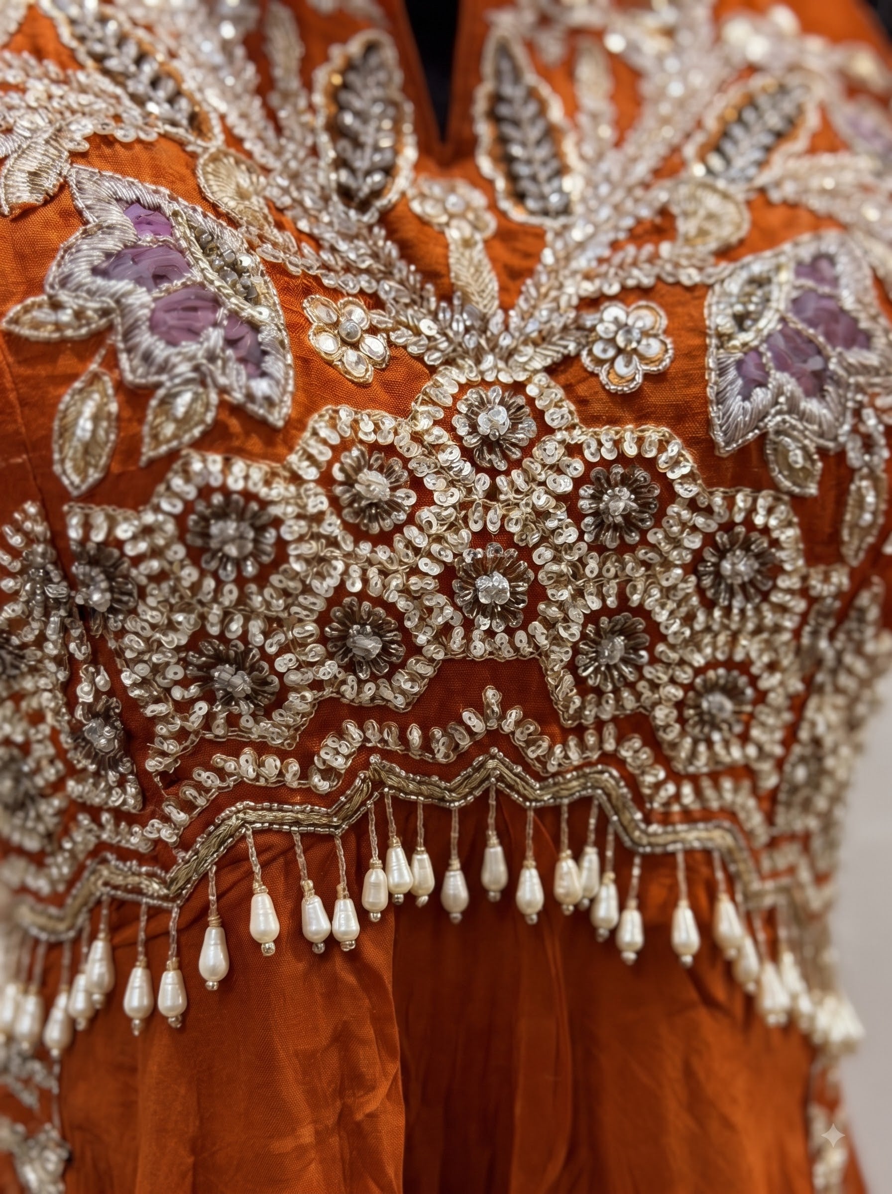 Zest Orange Embellished Crepe Silk Jumpsuit