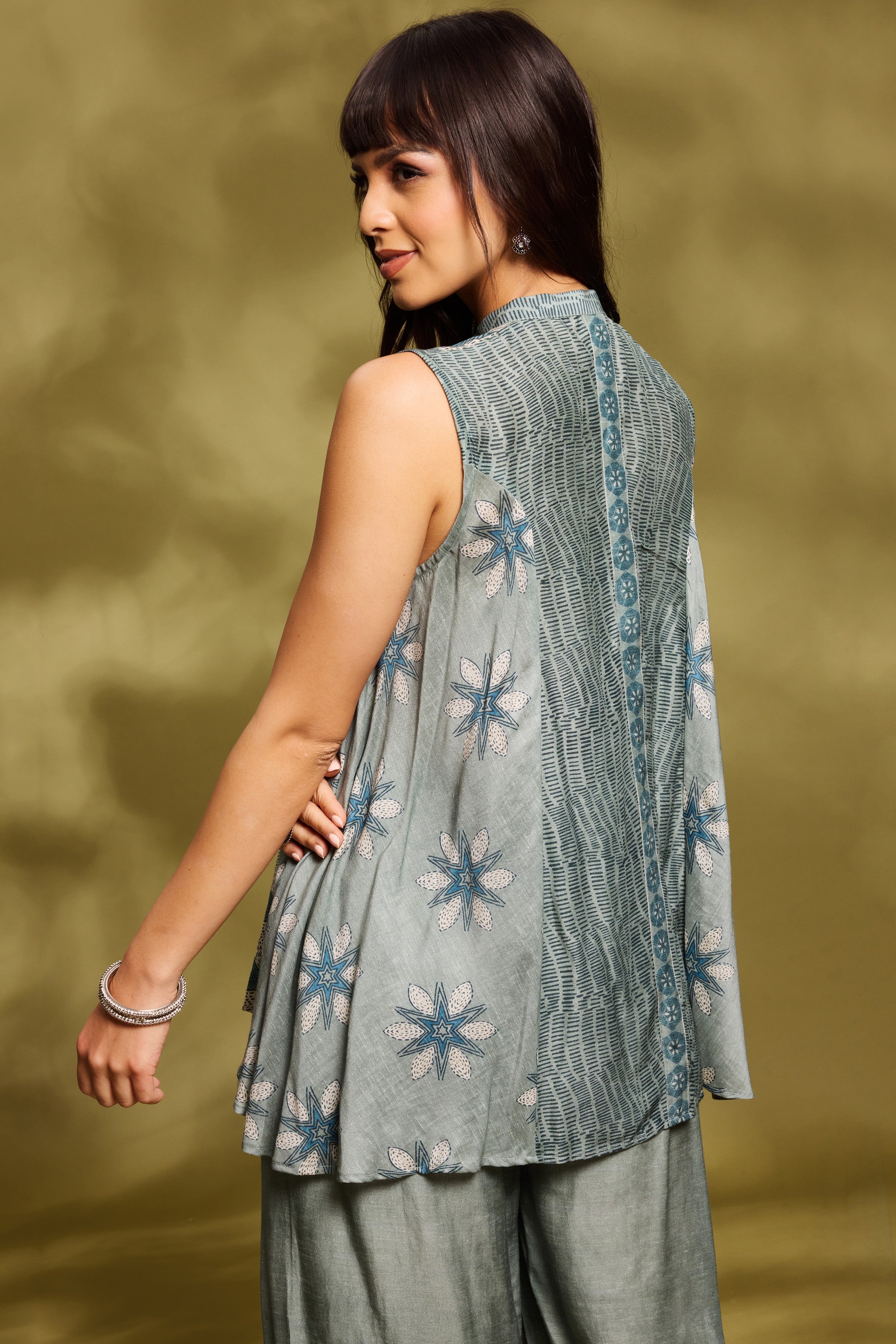 Sage Green Ethnic Tunic & Palazzo Set