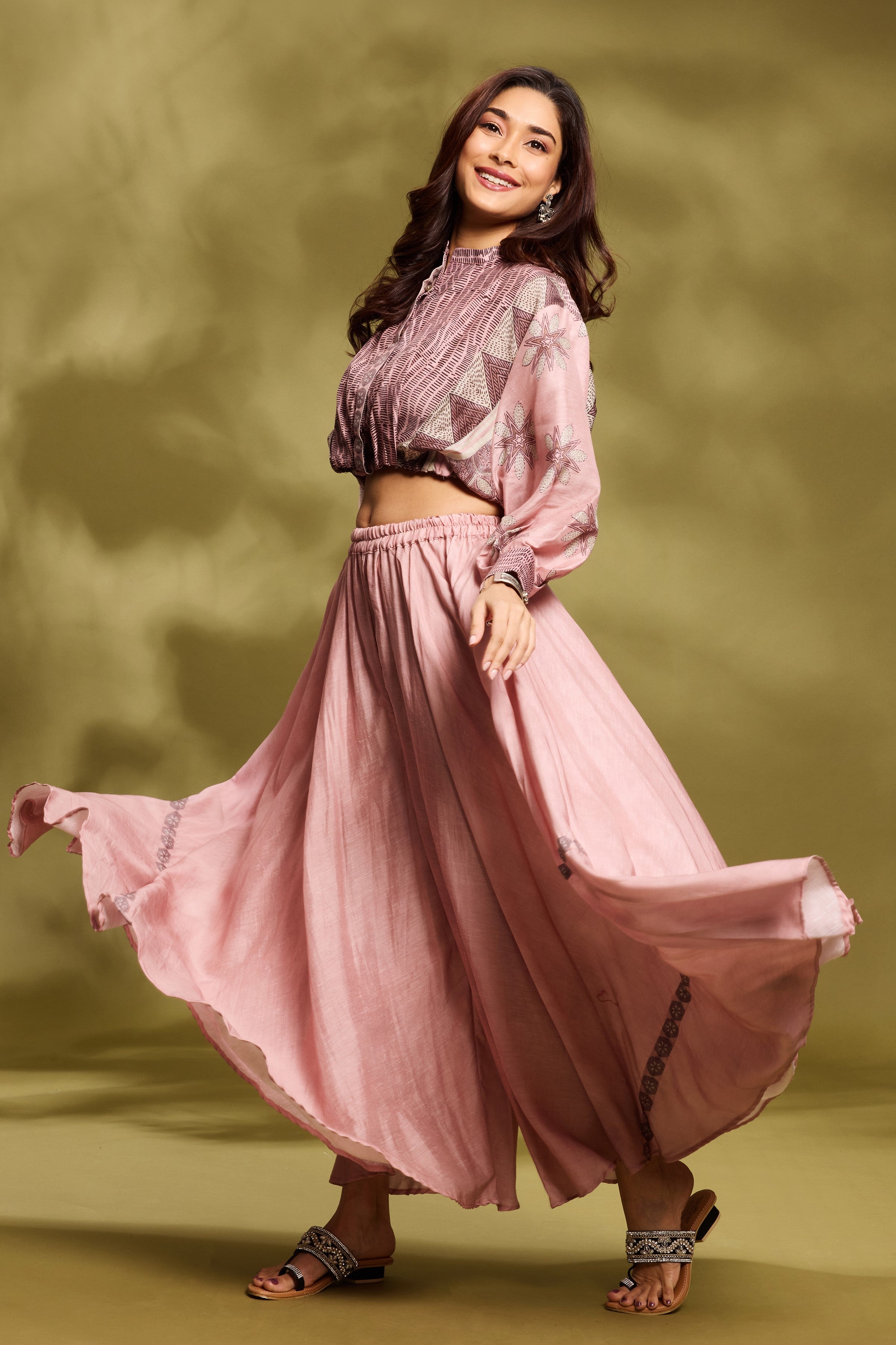 Pink Ethnic Tunic & Palazzo Set