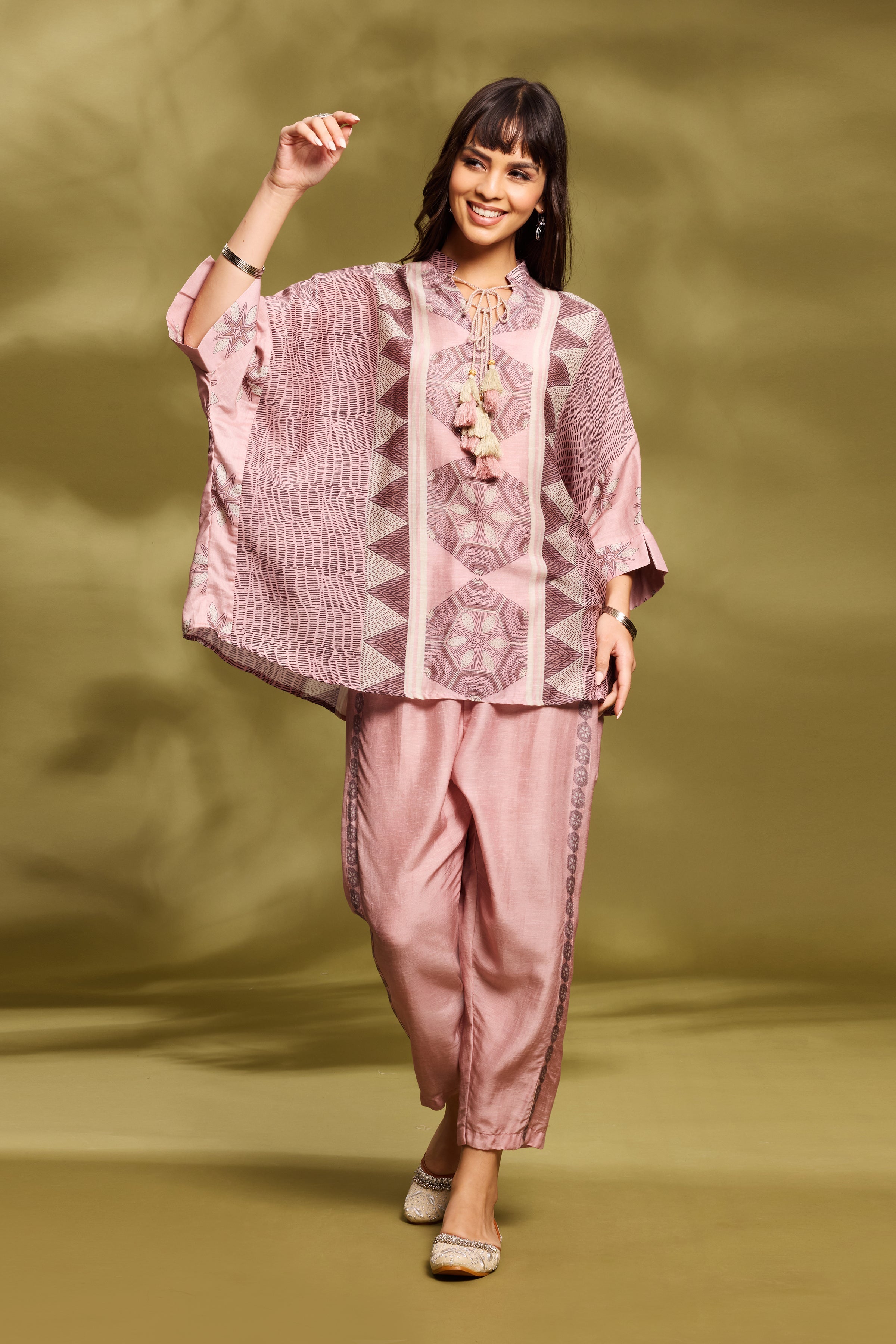 Pink Ethnic Kaftan Set