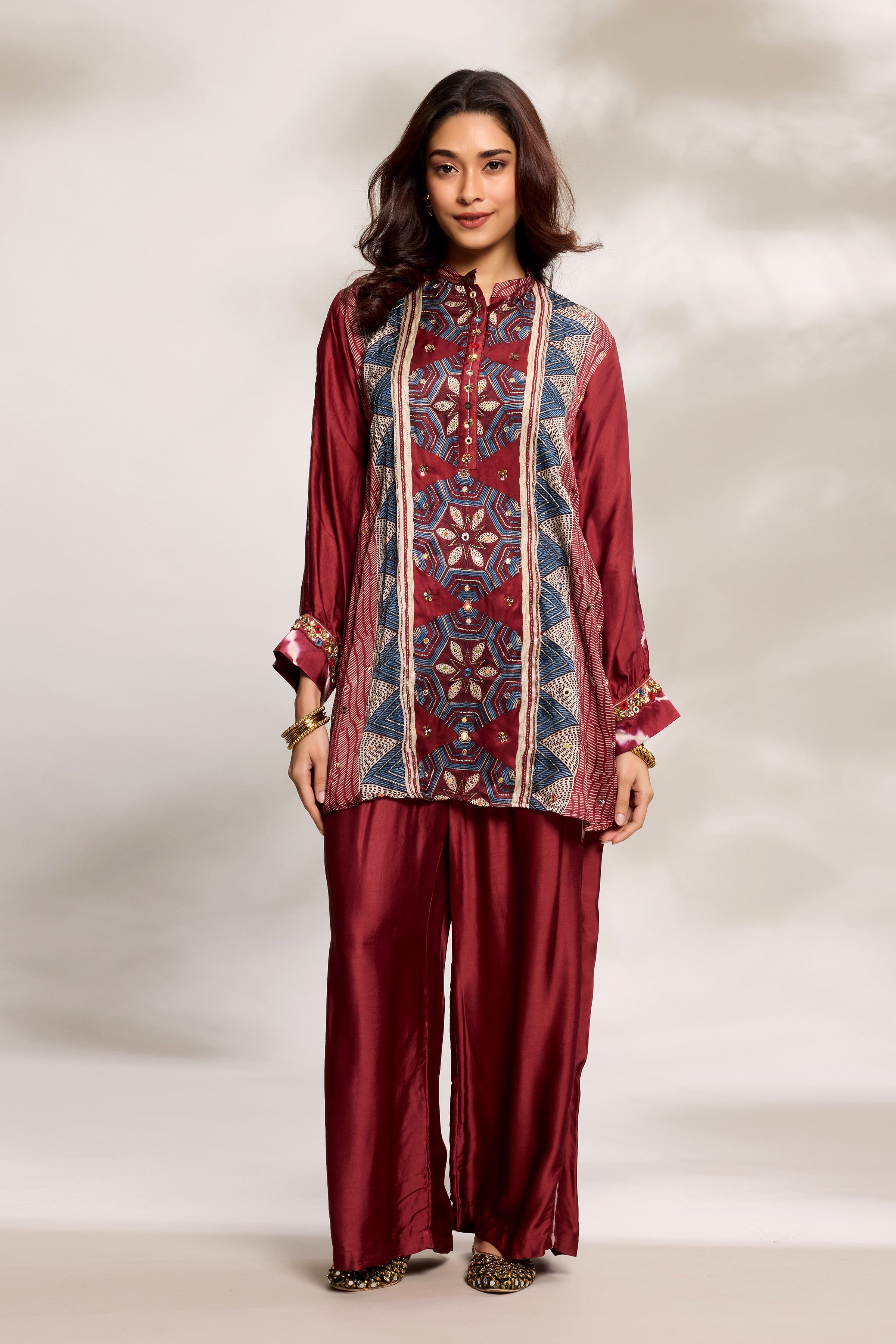 Deep Red Printed Kurta & Palazzo Set