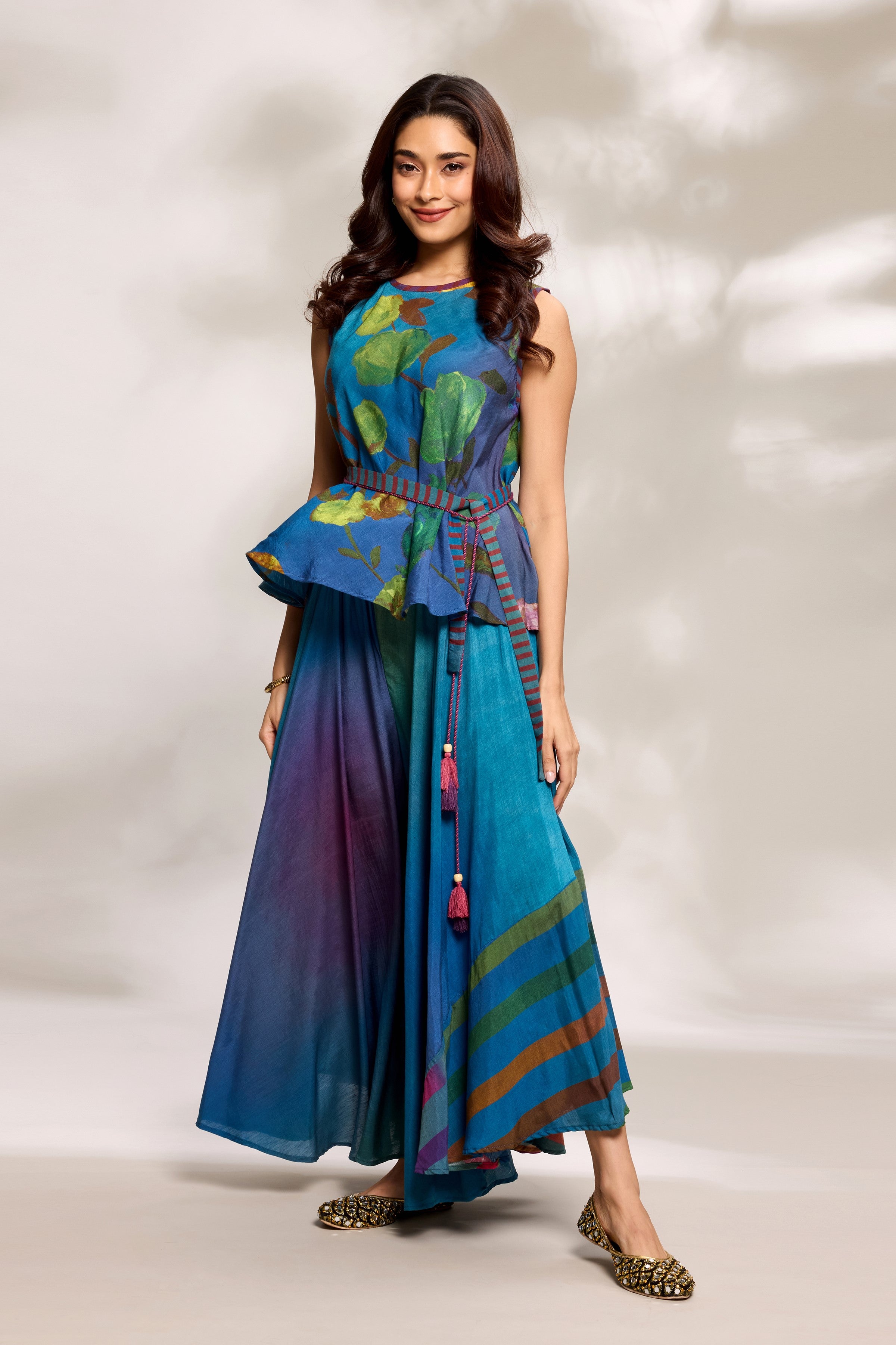 Cobalt Bias Top & Flared Trousers Set