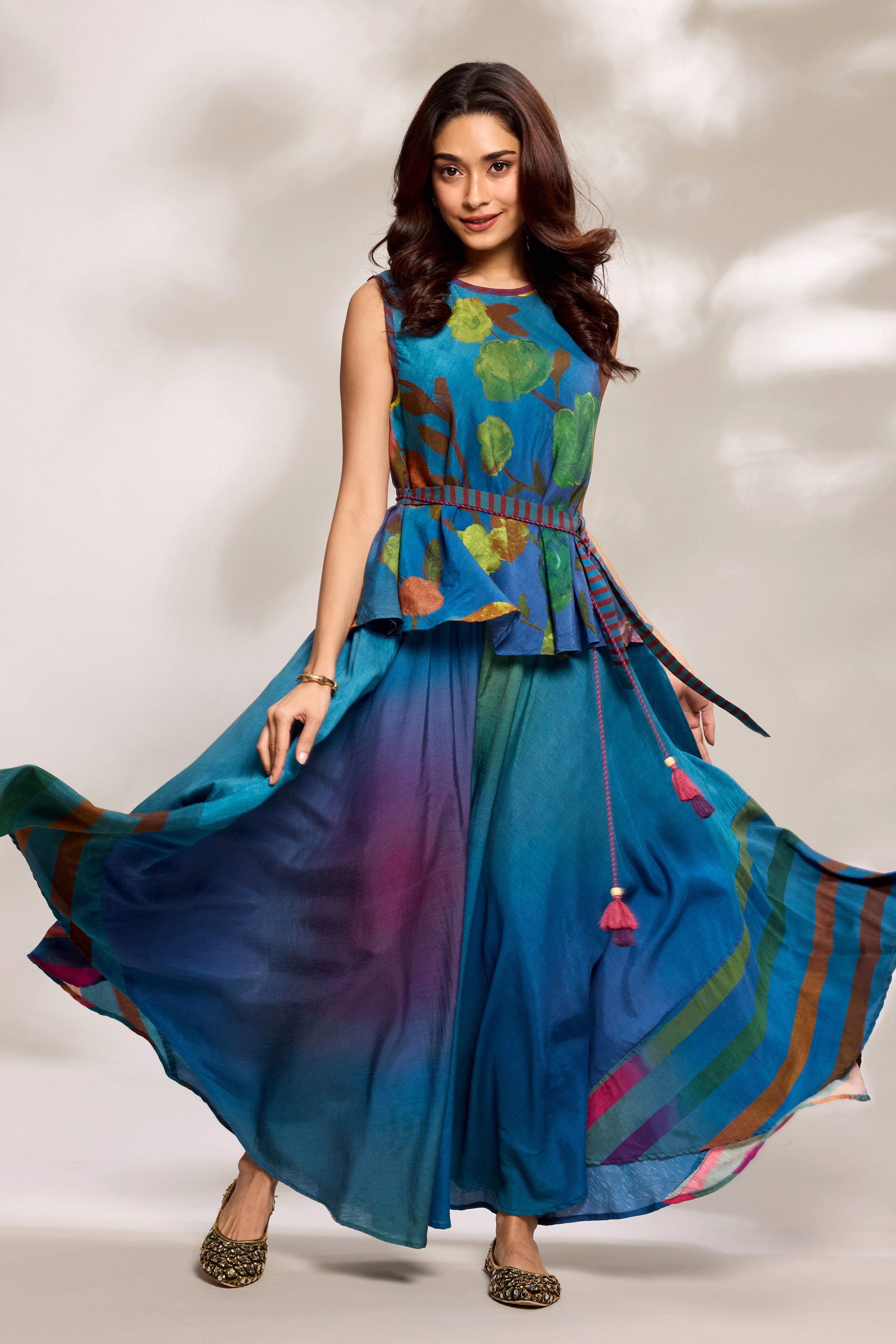 Cobalt Bias Top & Flared Trousers Set