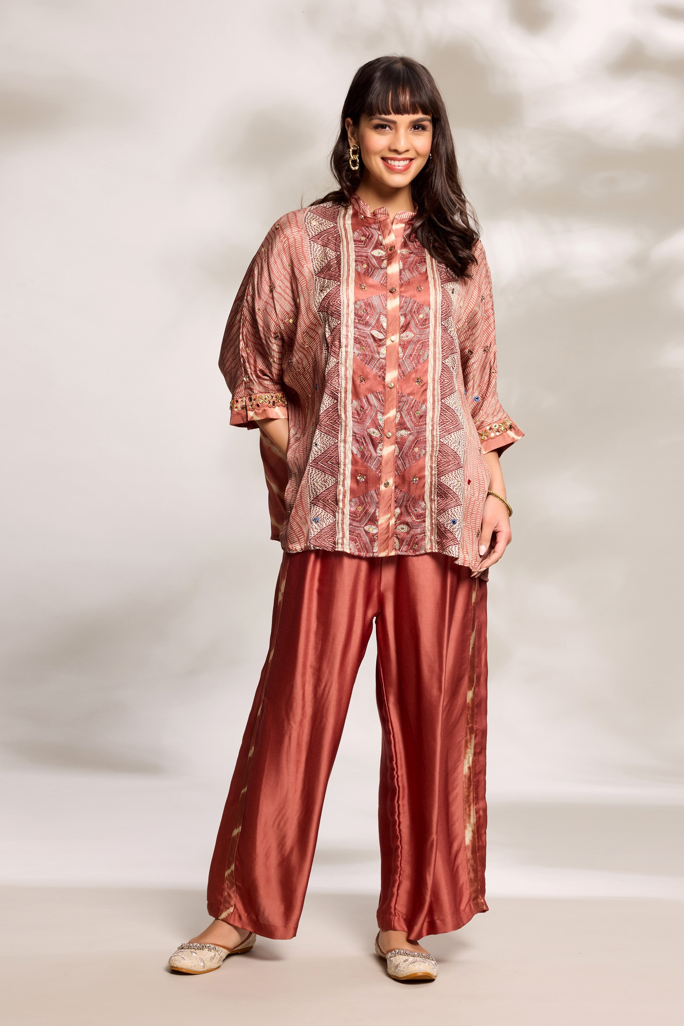 Burnt Orange Ethnic Kaftan Set
