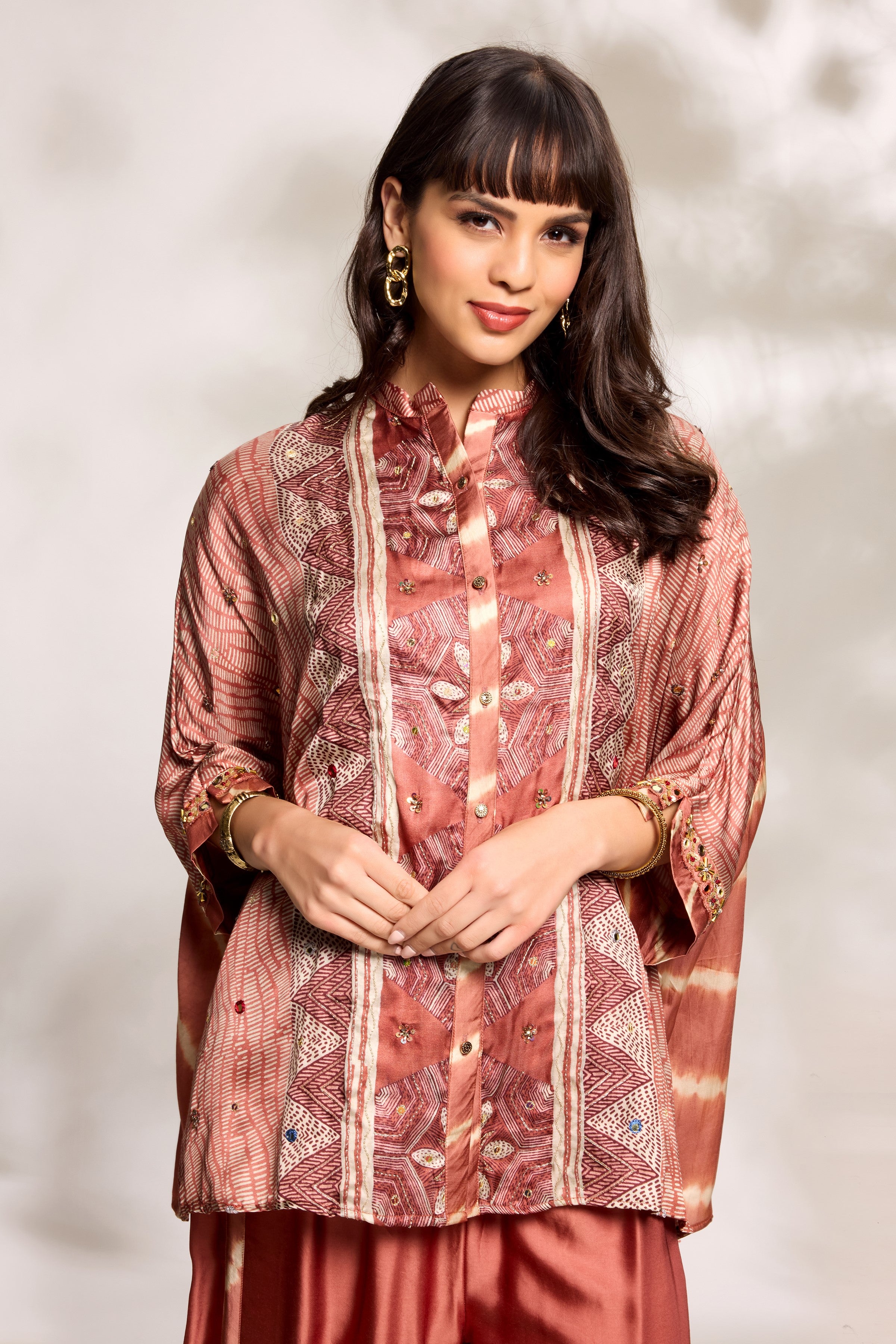 Burnt Orange Ethnic Kaftan Set