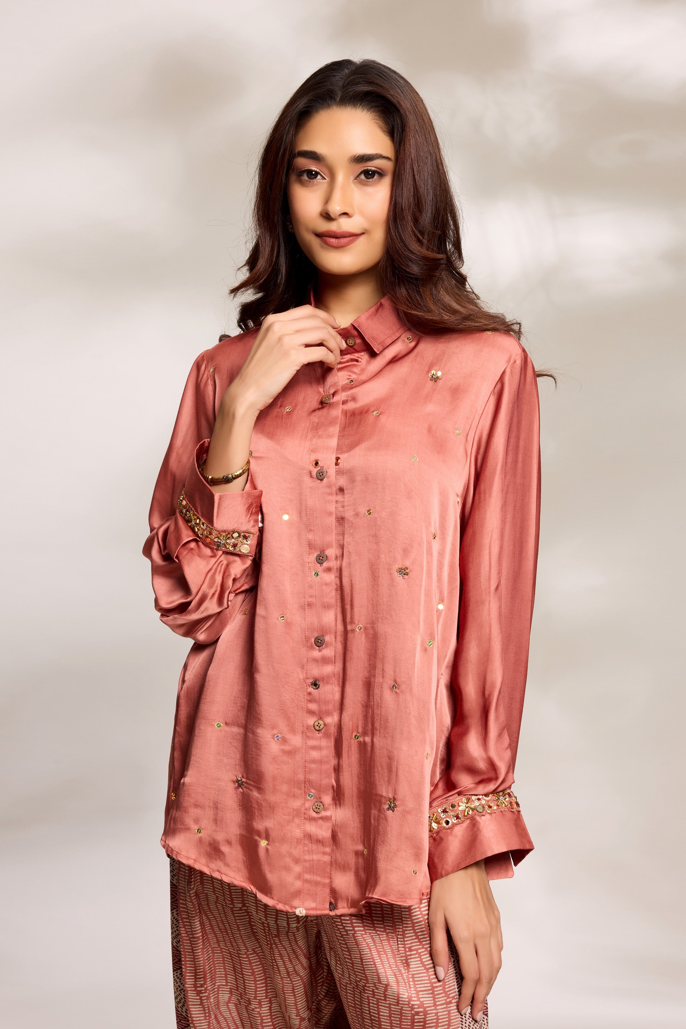 Burnt Orange Minimal Embellished Co-Ord Set