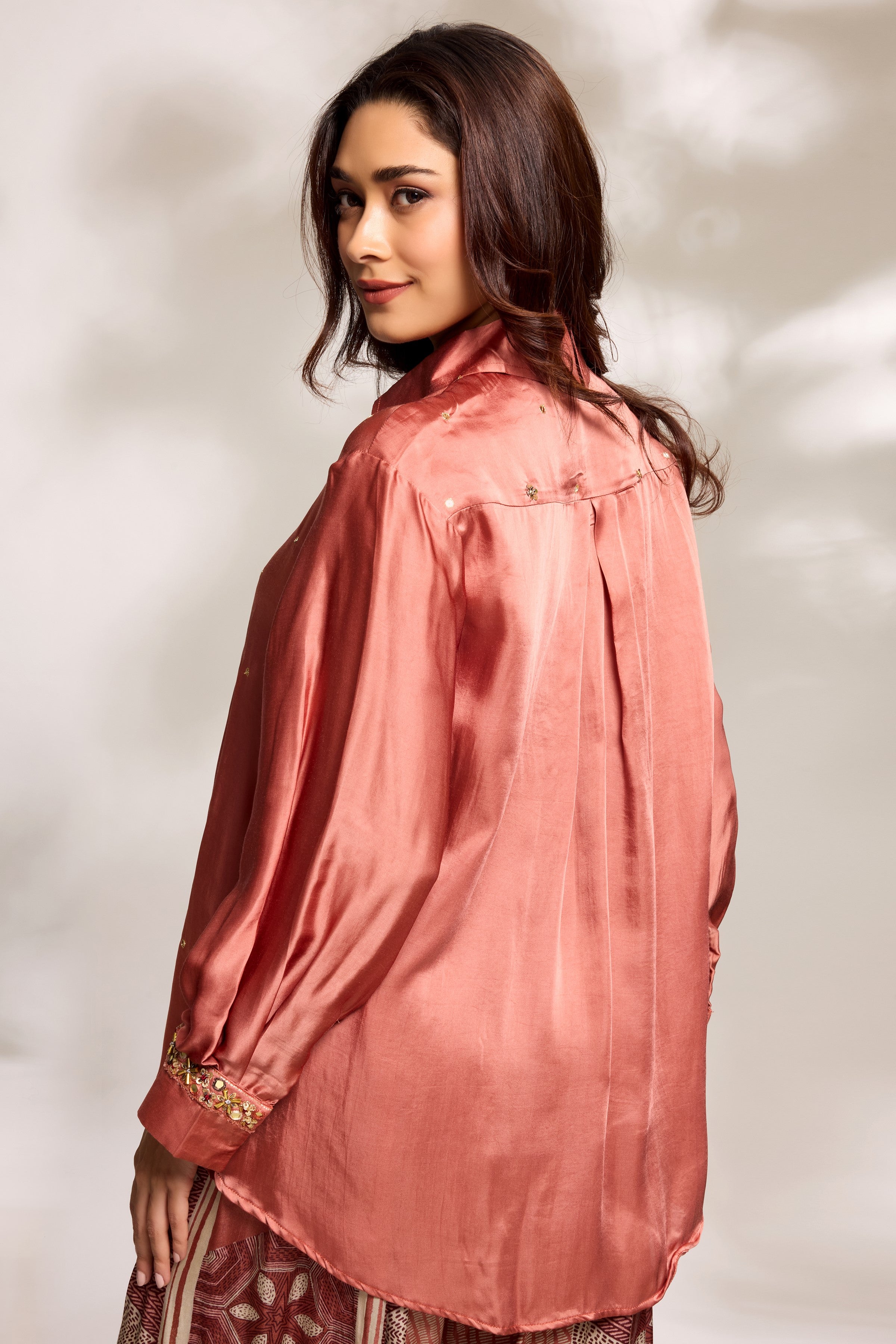 Burnt Orange Minimal Embellished Co-Ord Set