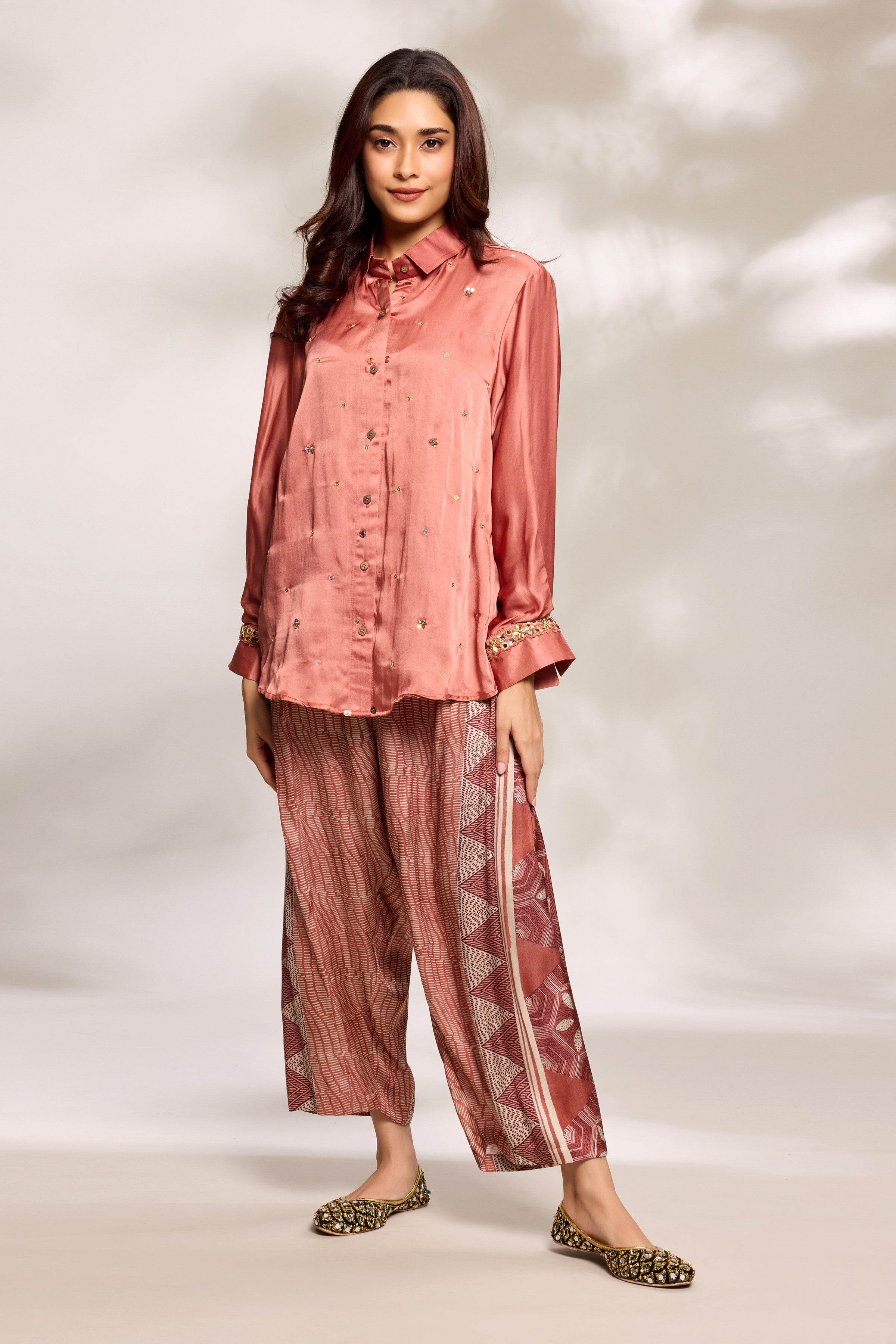 Burnt Orange Minimal Embellished Co-Ord Set