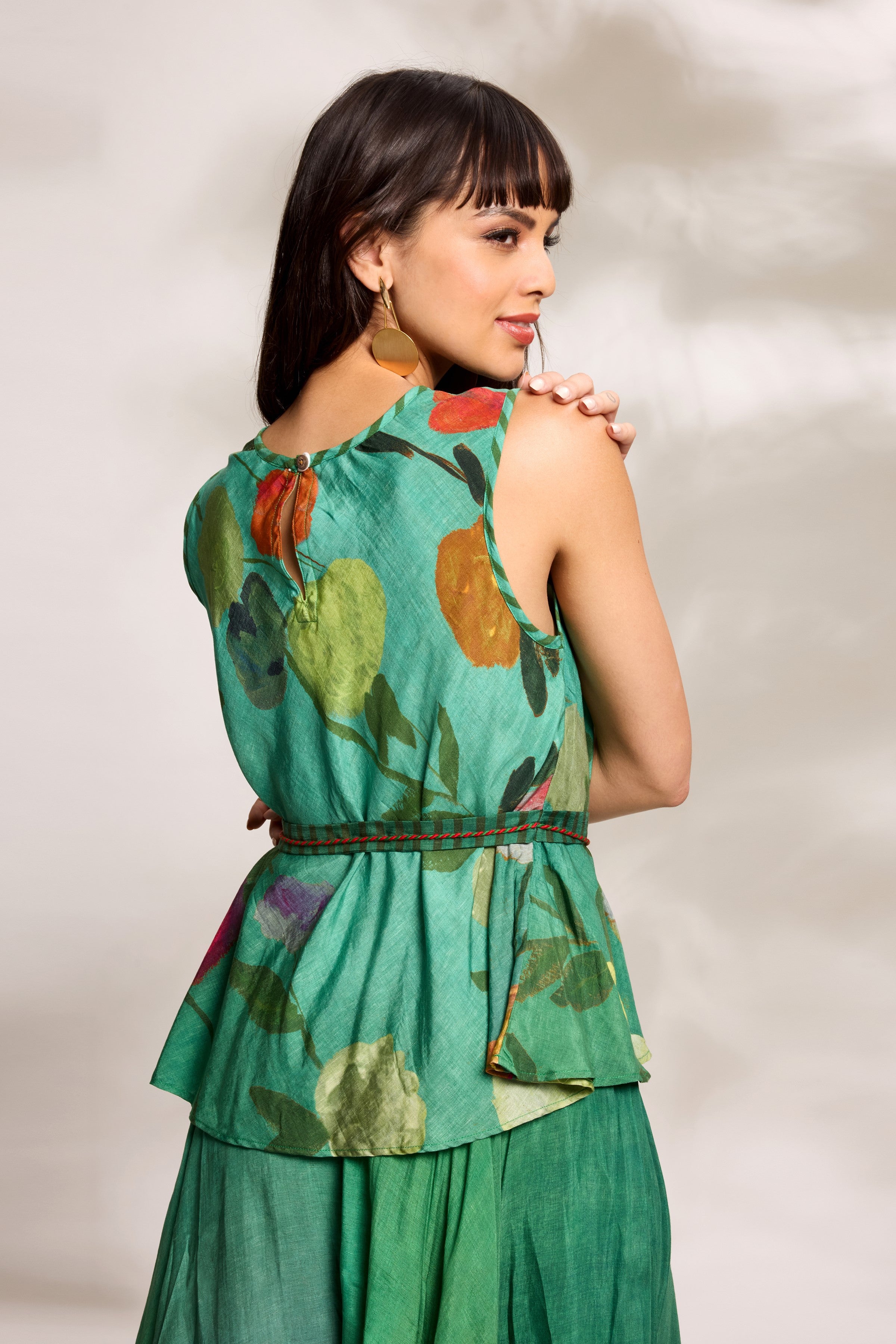 Green Bias Top & Flared Trousers Set