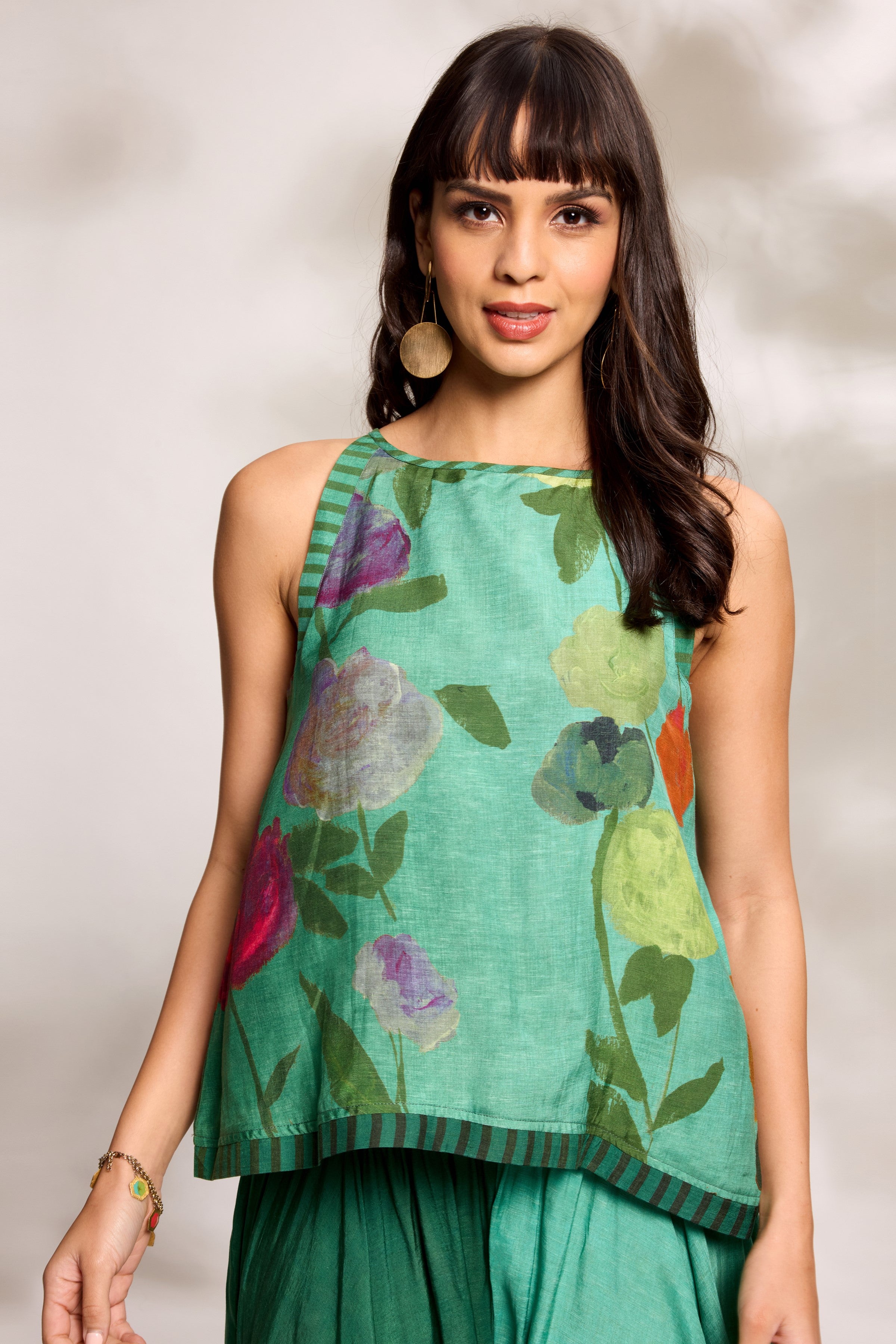 Green Flared Top & Trousers Set