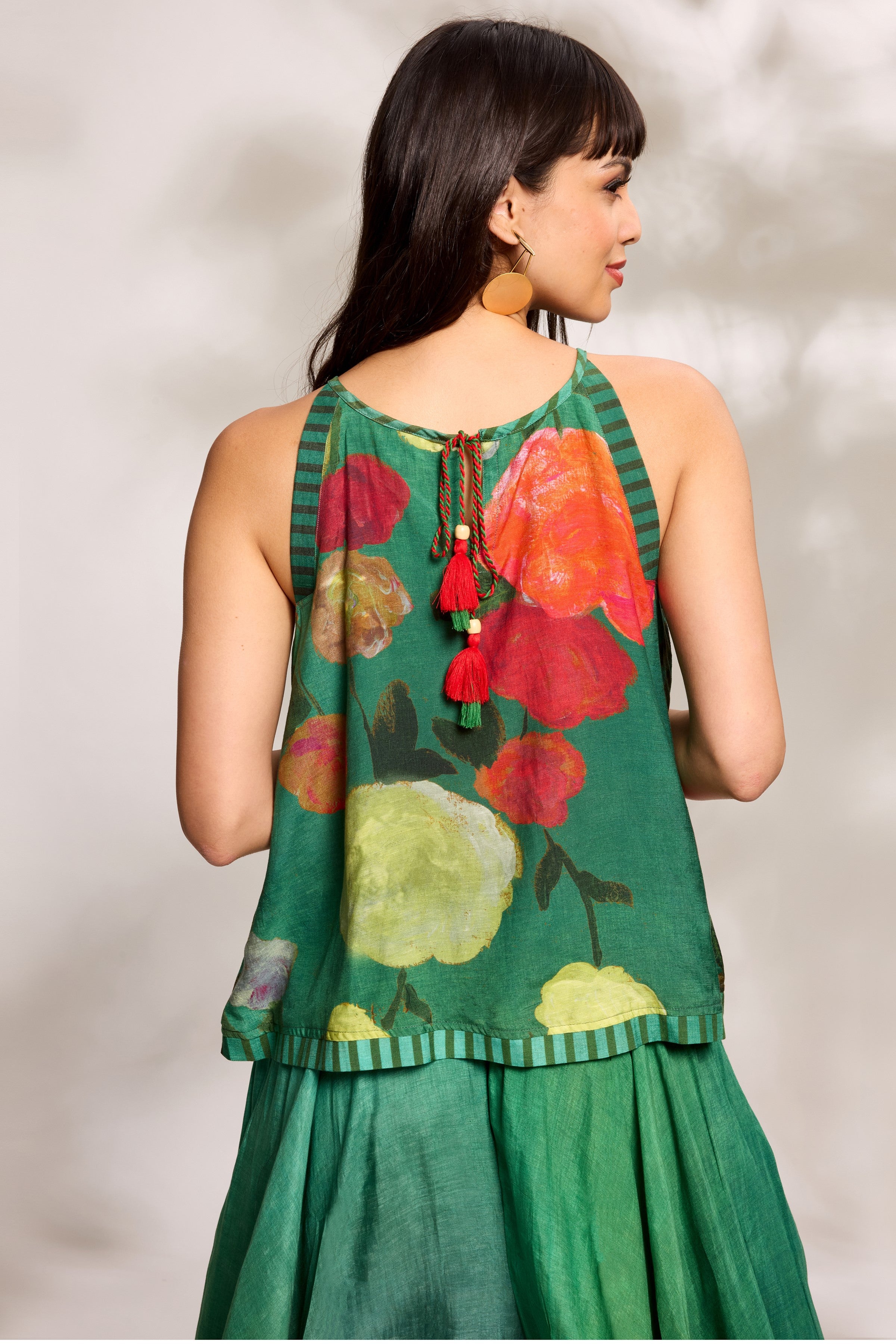 Green Flared Top & Trousers Set