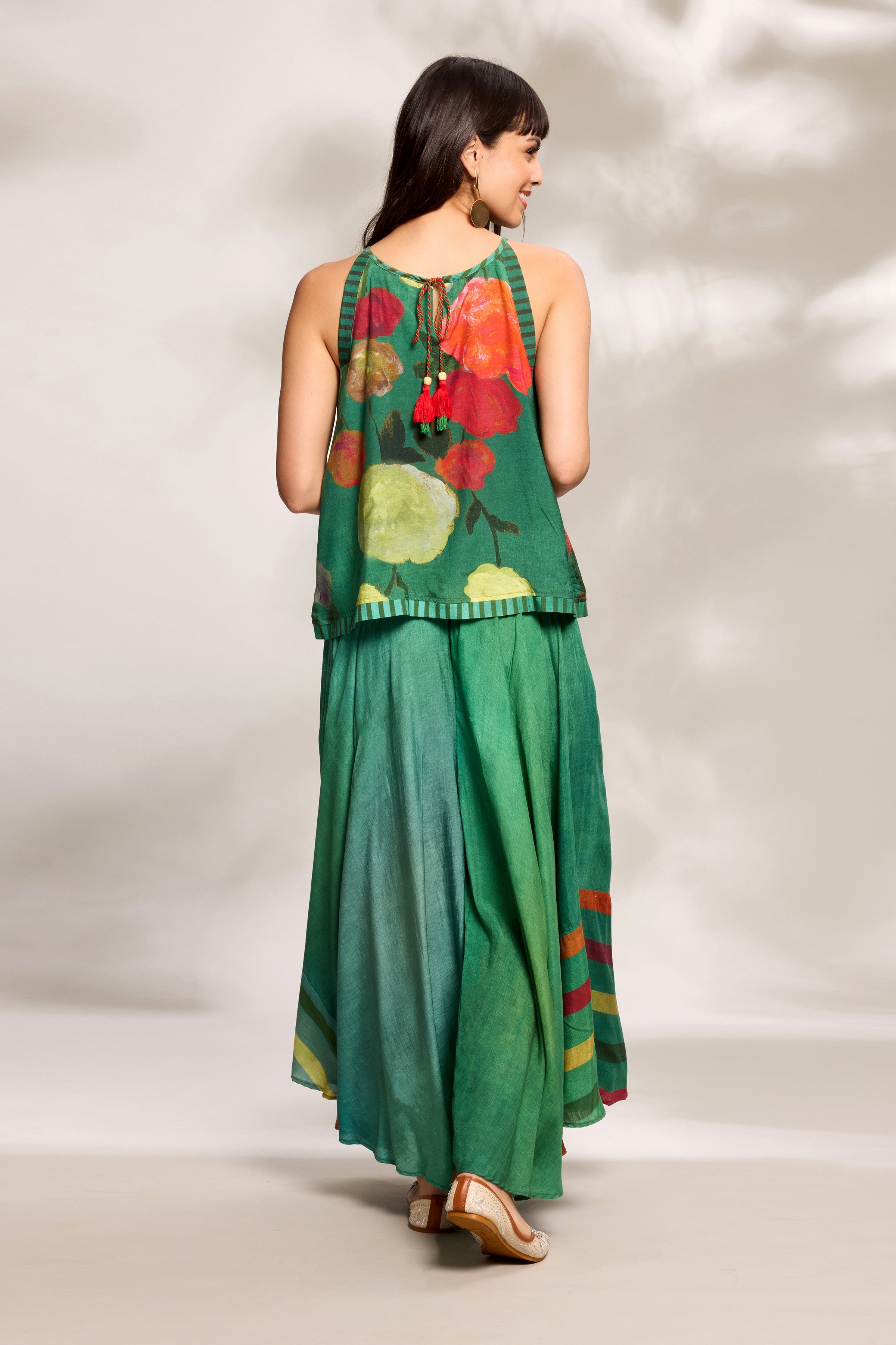 Green Flared Top & Trousers Set