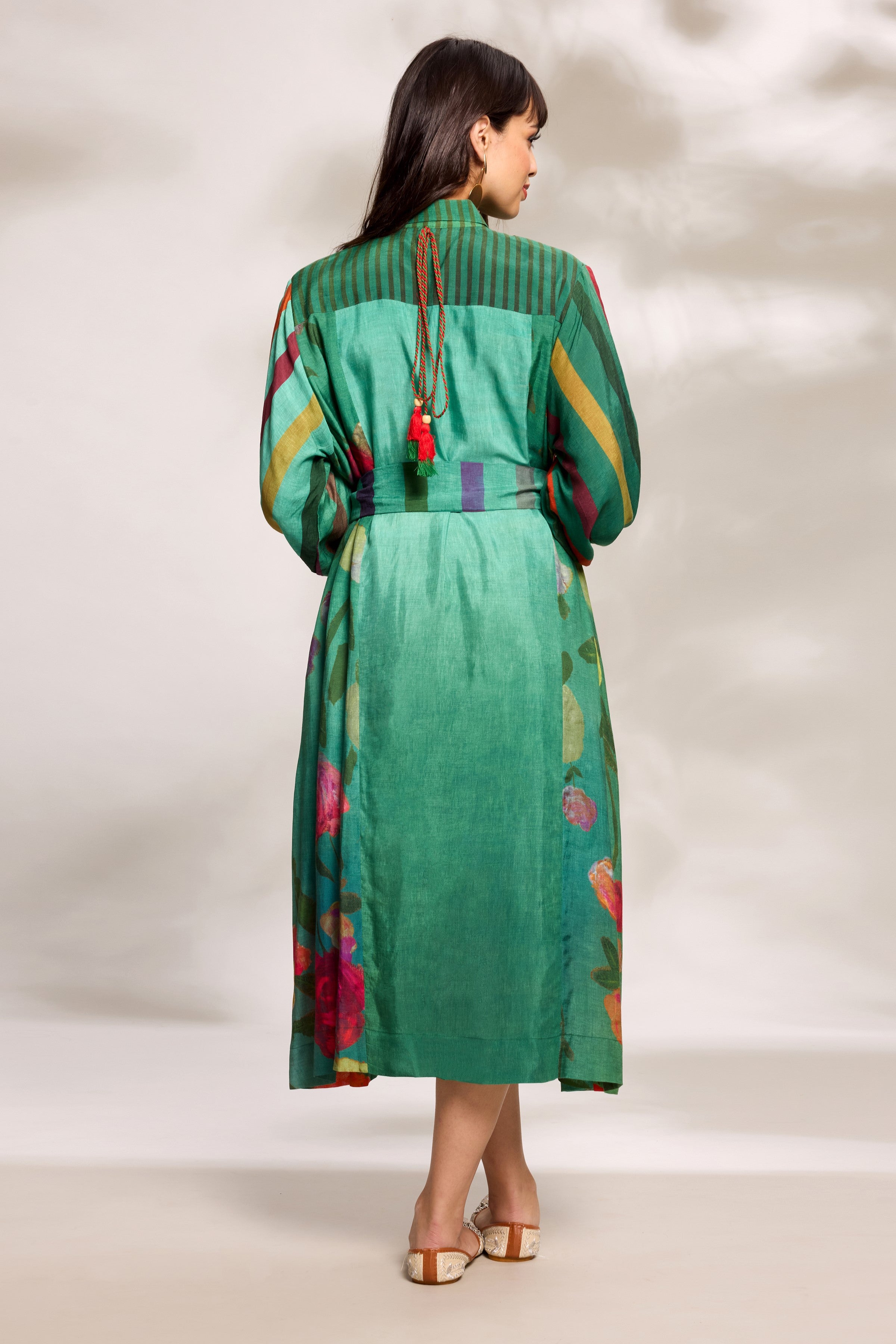 Green Printed Midi Shirt Dress