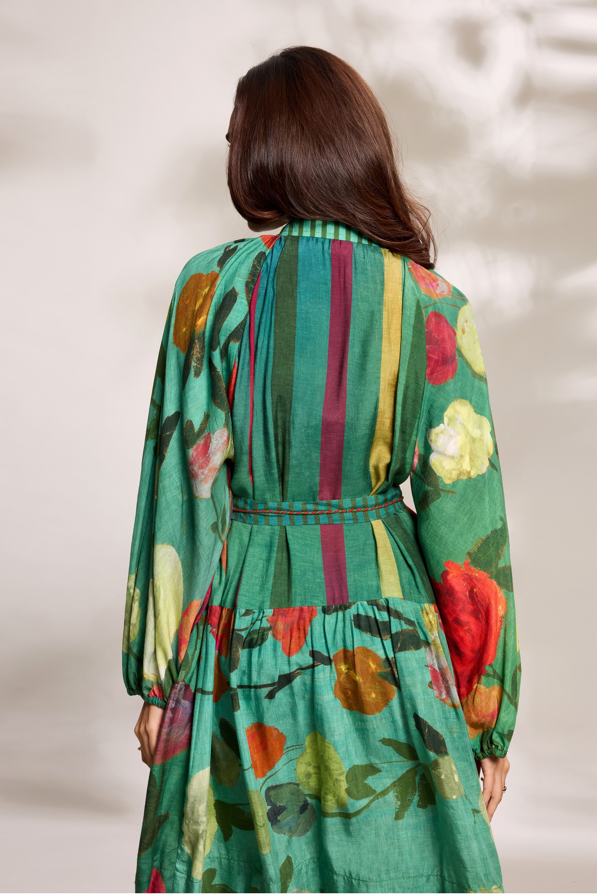 Green Digital Printed Tiered Dress