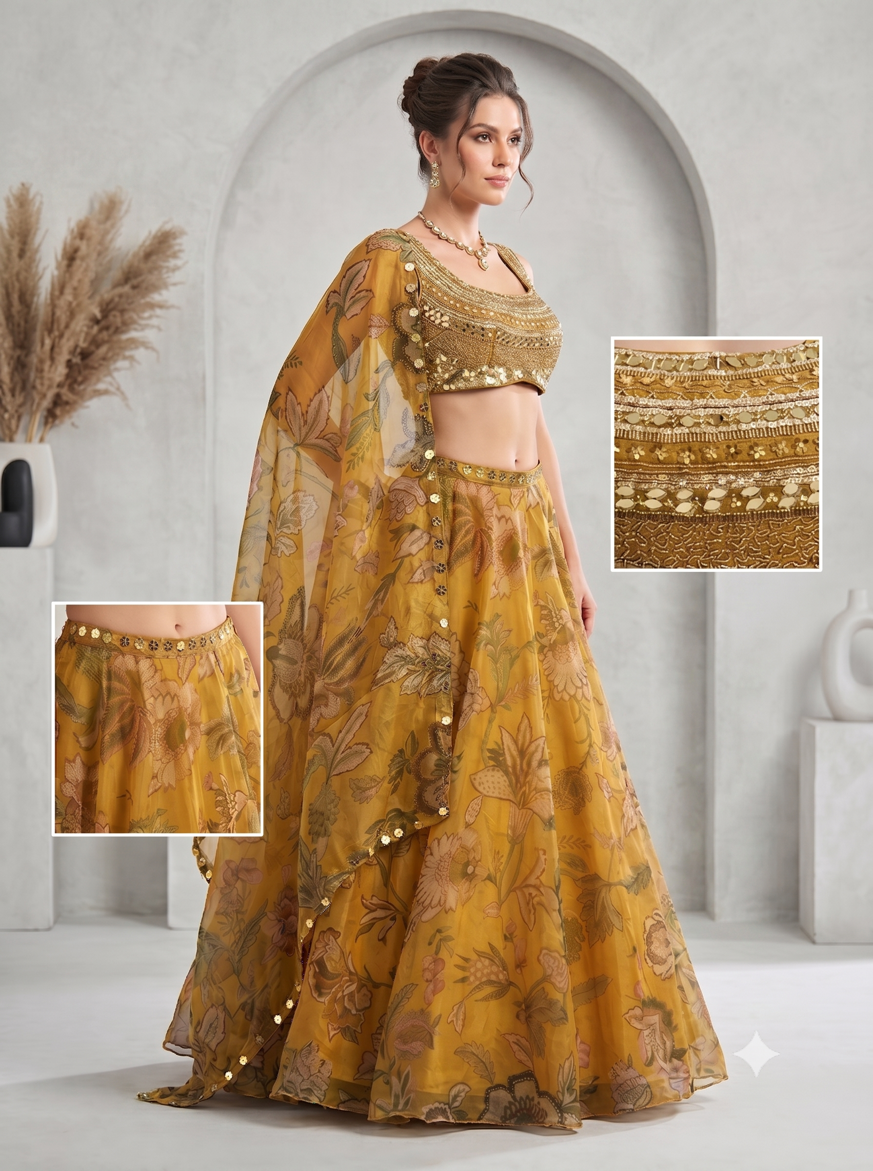 Gilded Sunflower Organza Silk Lehenga Set