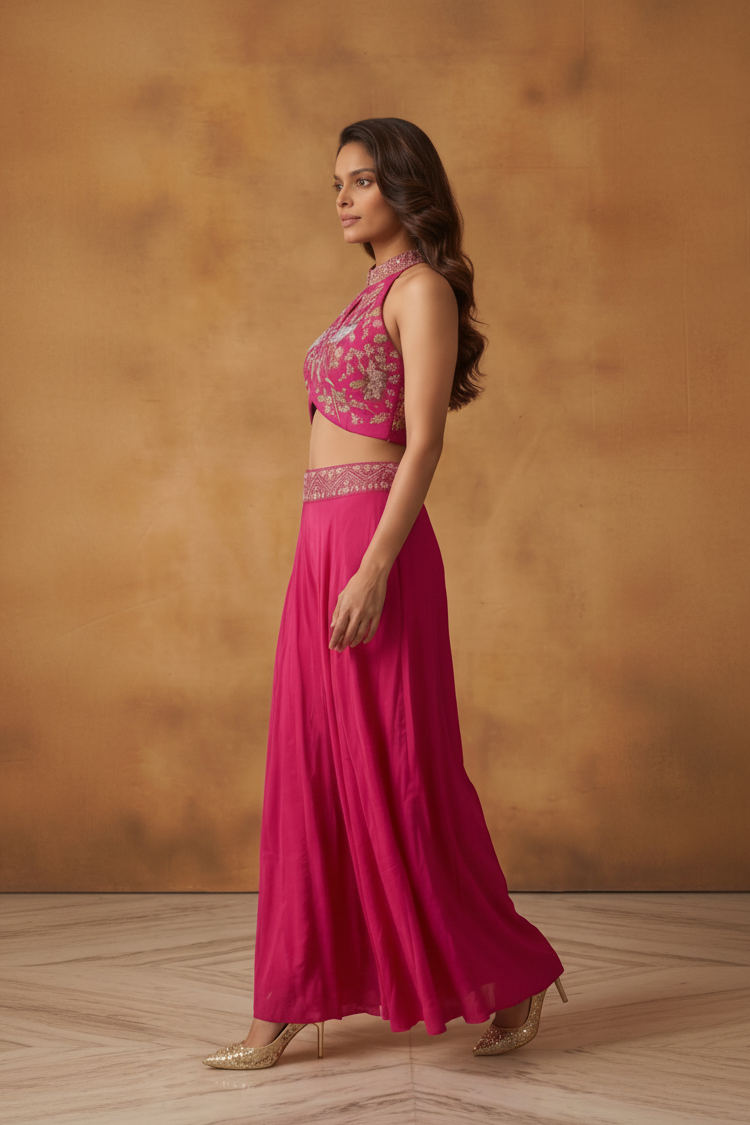 Rani Pink Embellished Crepe Silk Palazzo Set