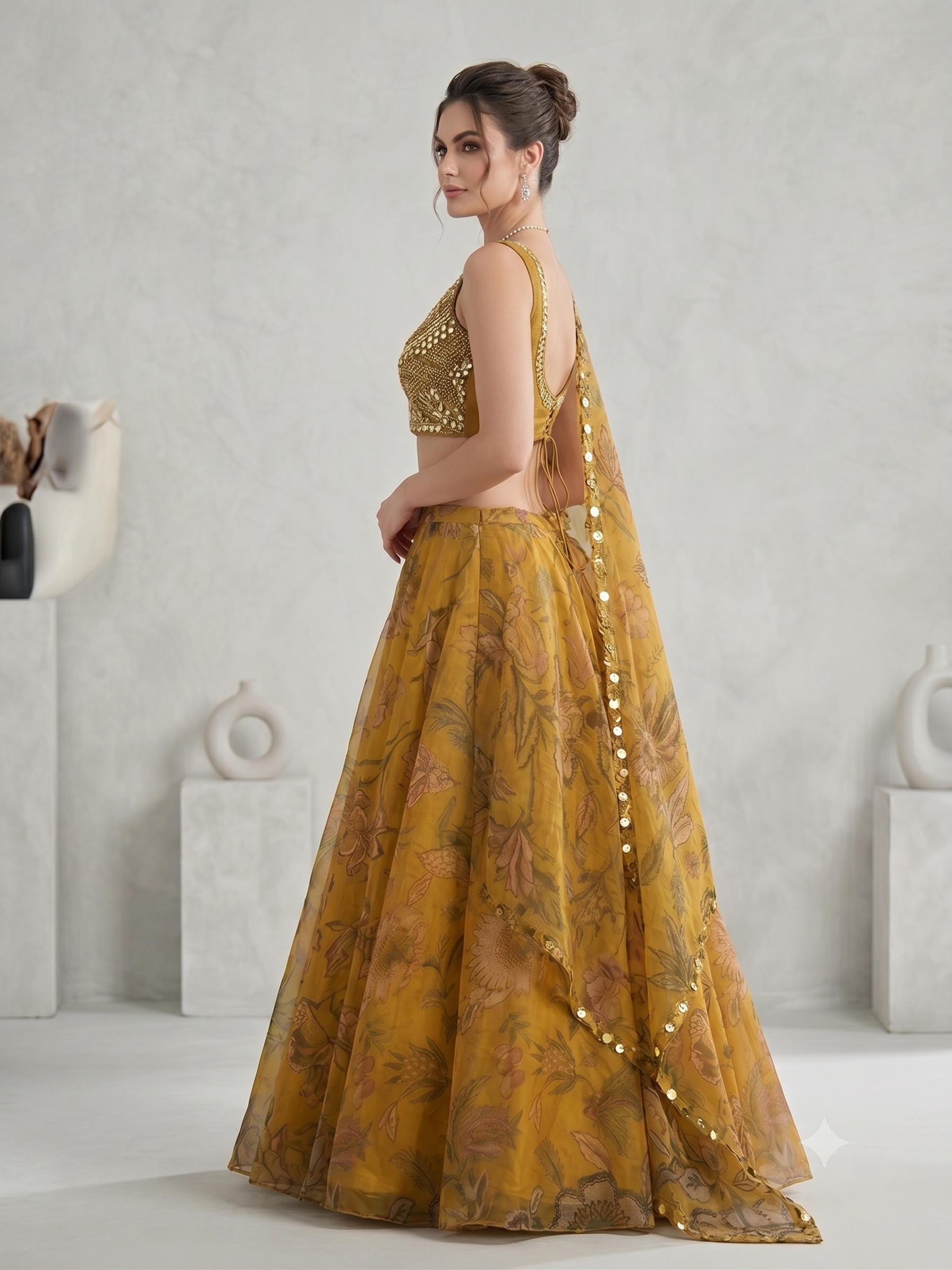Gilded Sunflower Organza Silk Lehenga Set