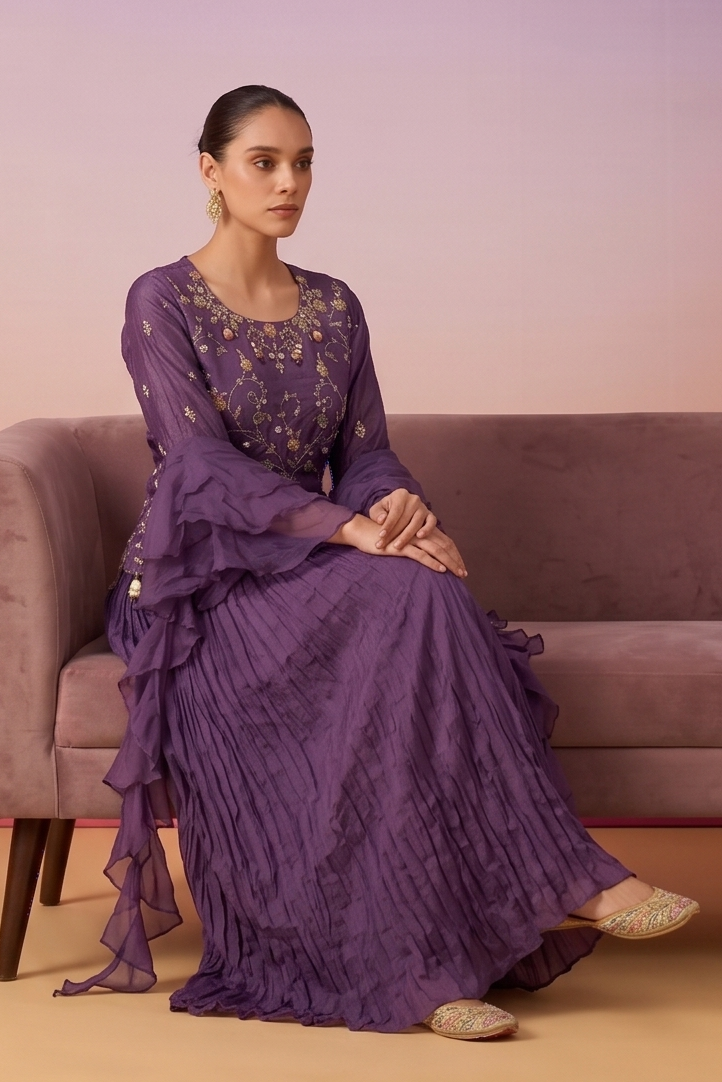 Wisteria Haze Embellished Crepe Silk Palazzo Set