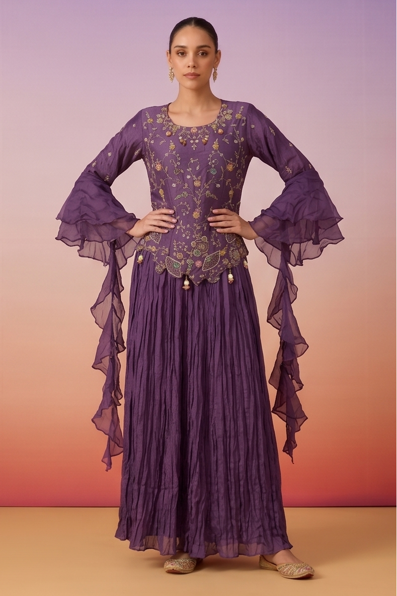 Wisteria Haze Embellished Crepe Silk Palazzo Set