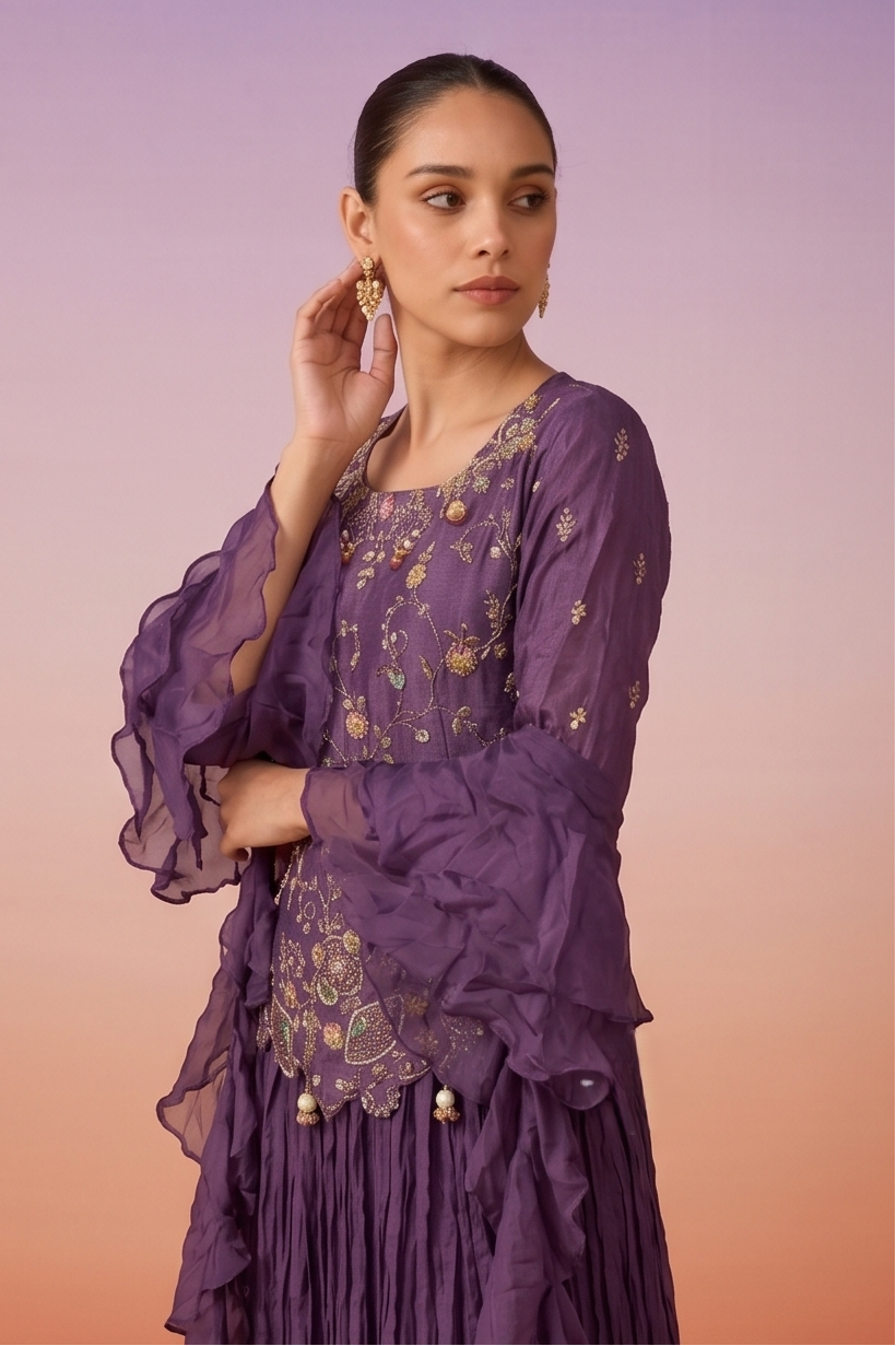 Wisteria Haze Embellished Crepe Silk Palazzo Set