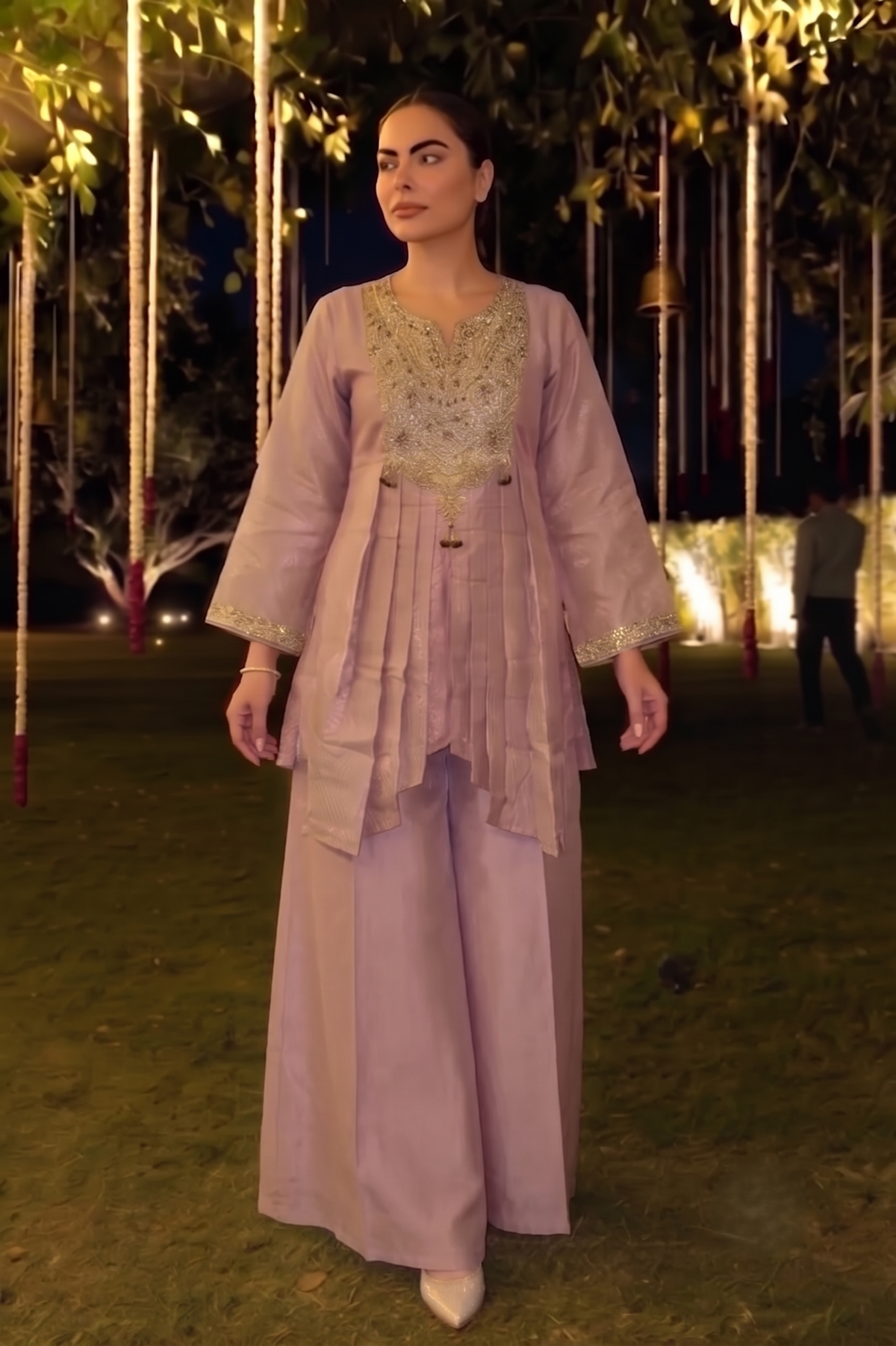 Baby Pink Embellished Brocade Silk Palazzo Set