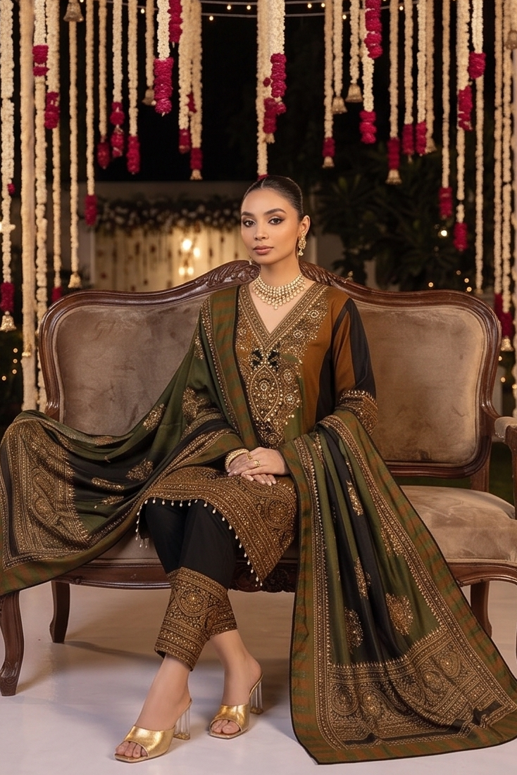 Earthy Multi-Printed Crepe Silk Salwar Set