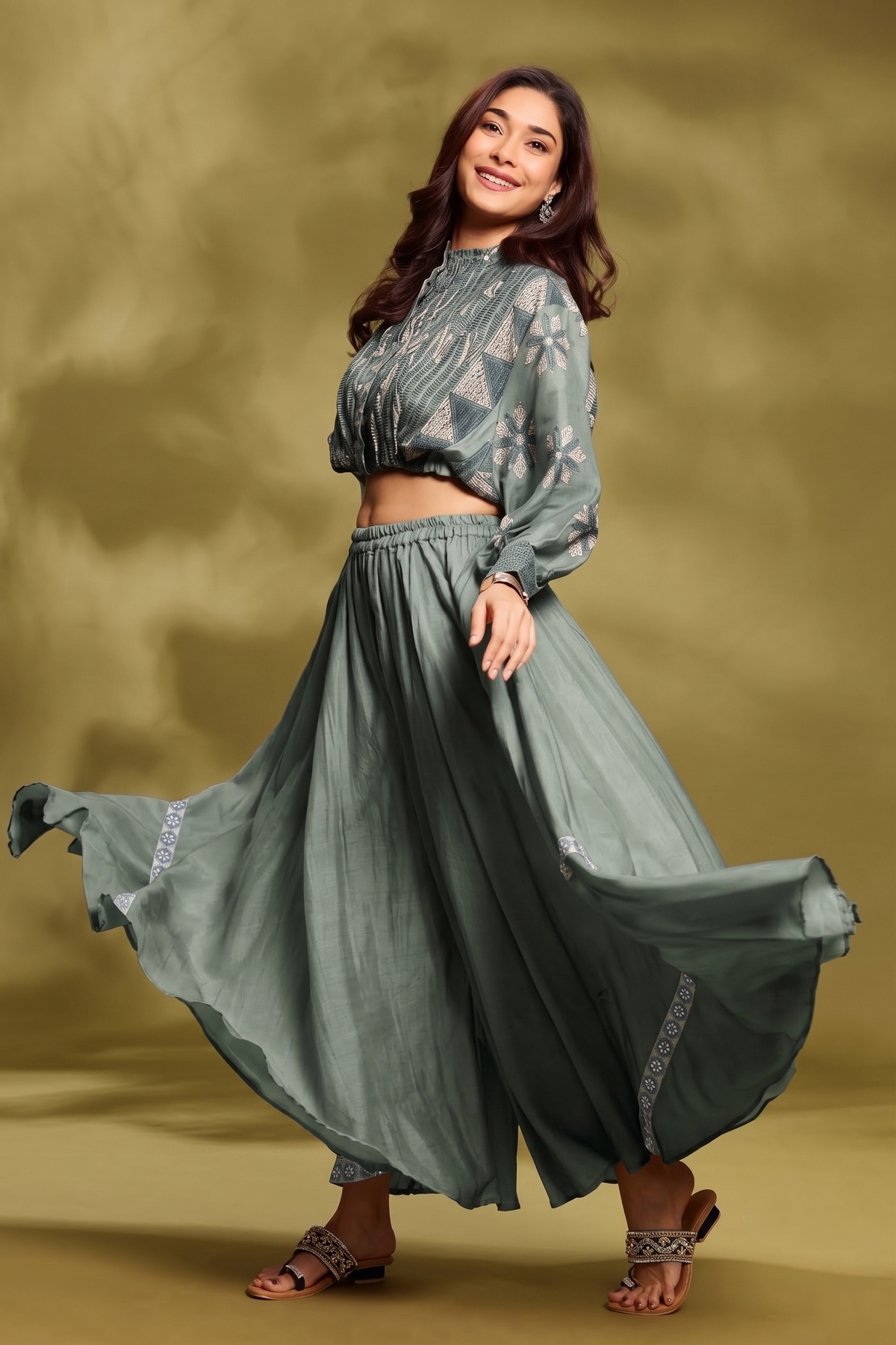 Sage Green Bamboo Linen Tunic & Palazzo Set