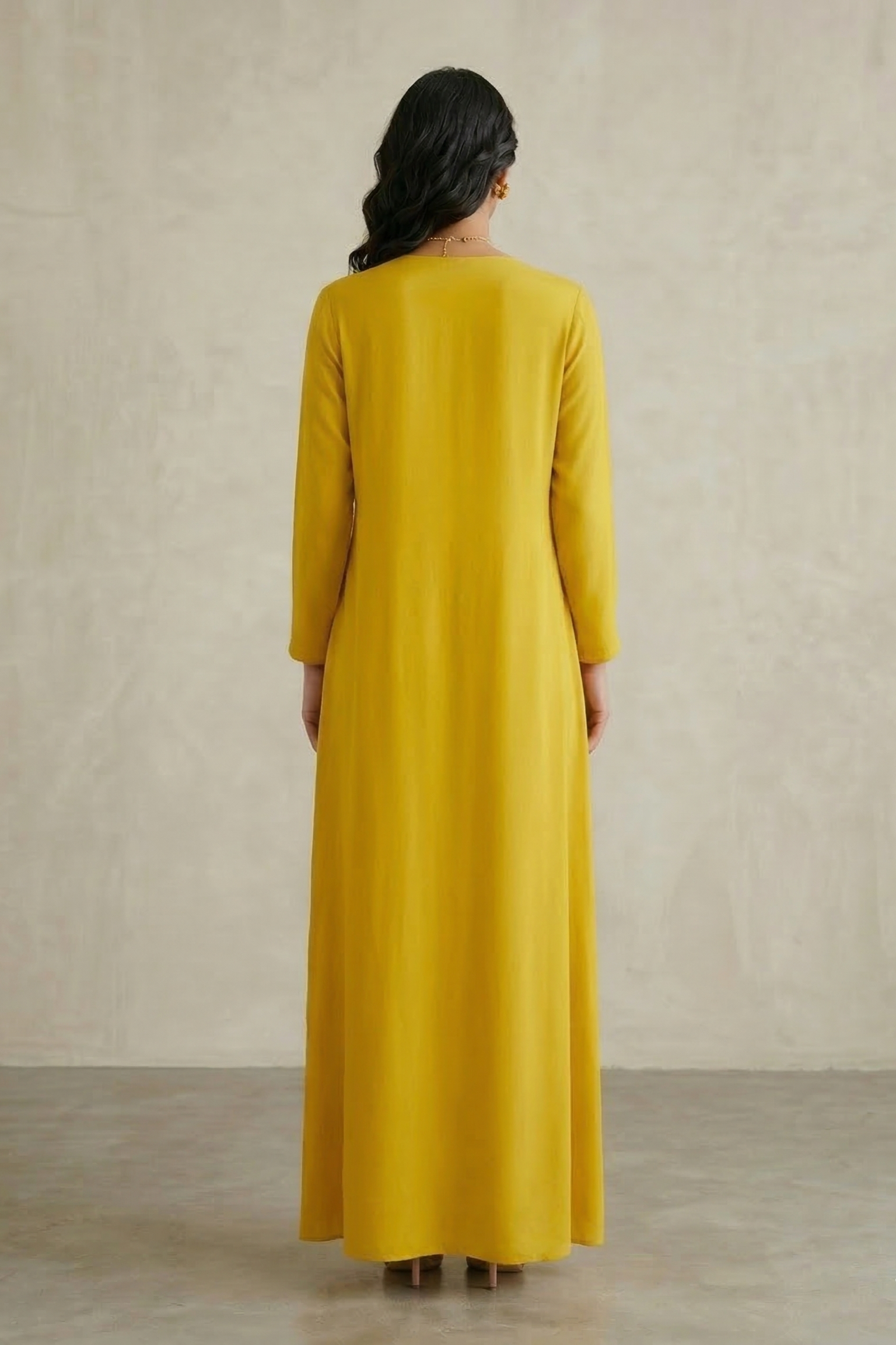 Mustard Yellow Embellished Chinon Silk Jacket Gown Set