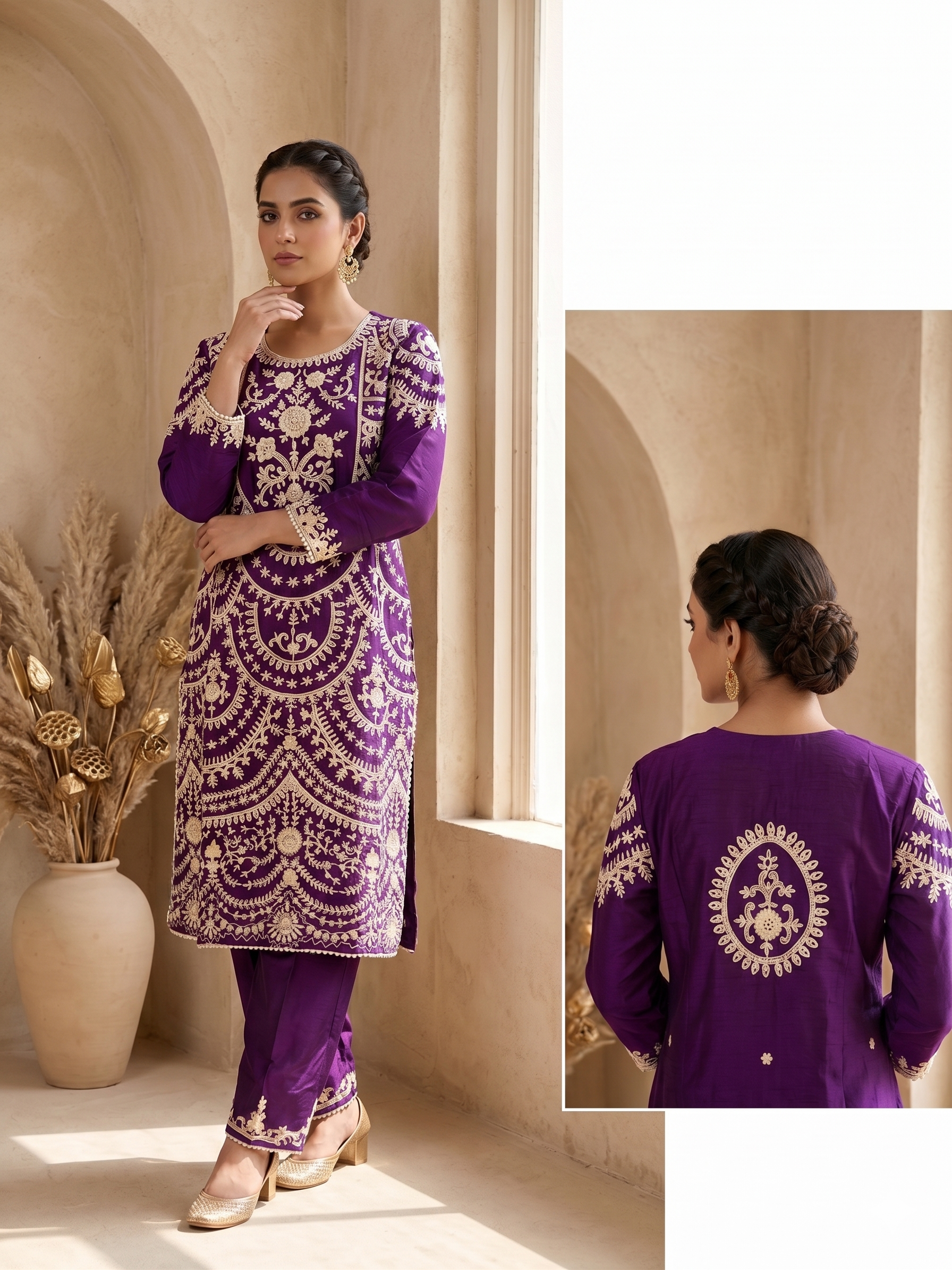 Deep Purple Embroidered Kurta Set