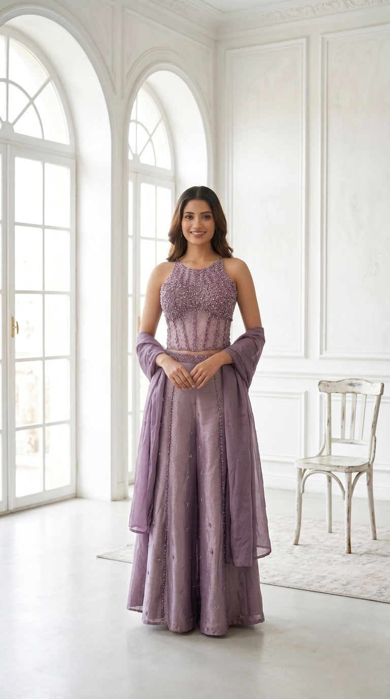 Dusty Lavender Embellished Georgette Palazzo Set