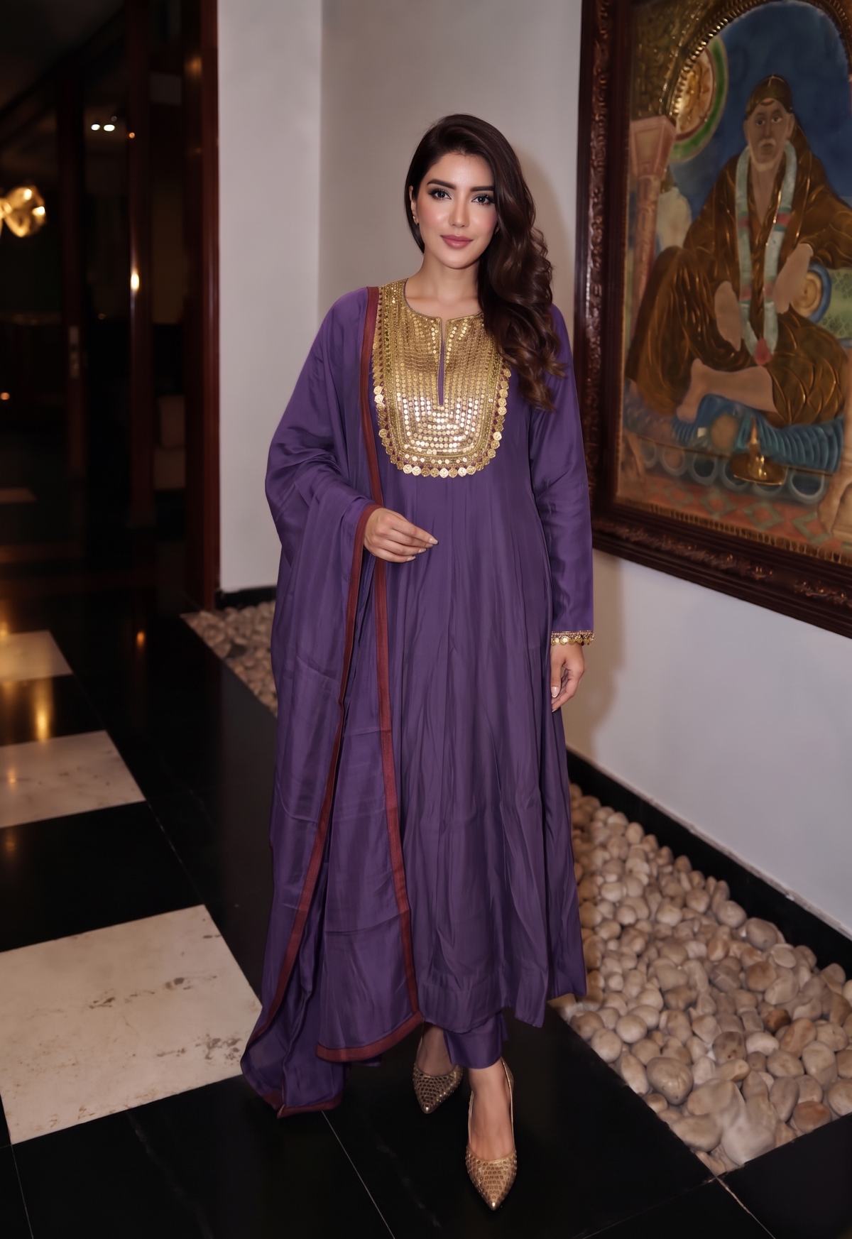 Deep Purple Embellished Crepe Silk Anarkali Set