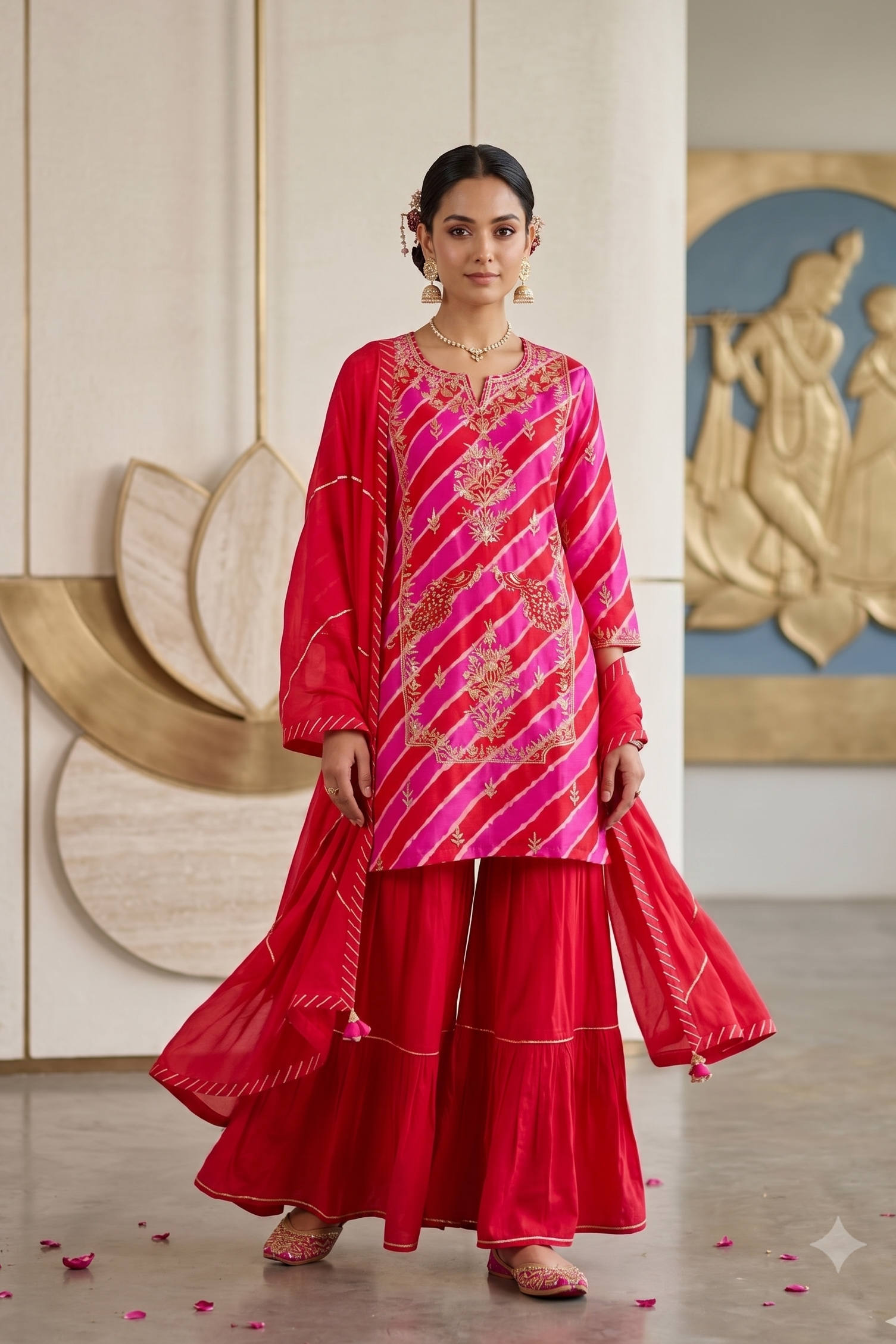 Noor Pink Embellished Tussar Silk Sharara Set