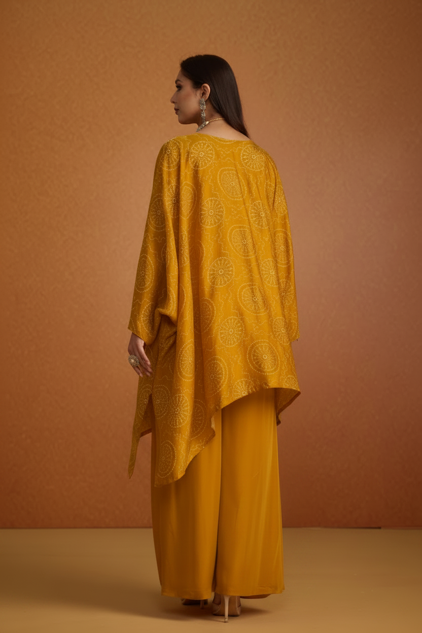 Pale Mustard Embellished Crepe Silk Kaftan Set