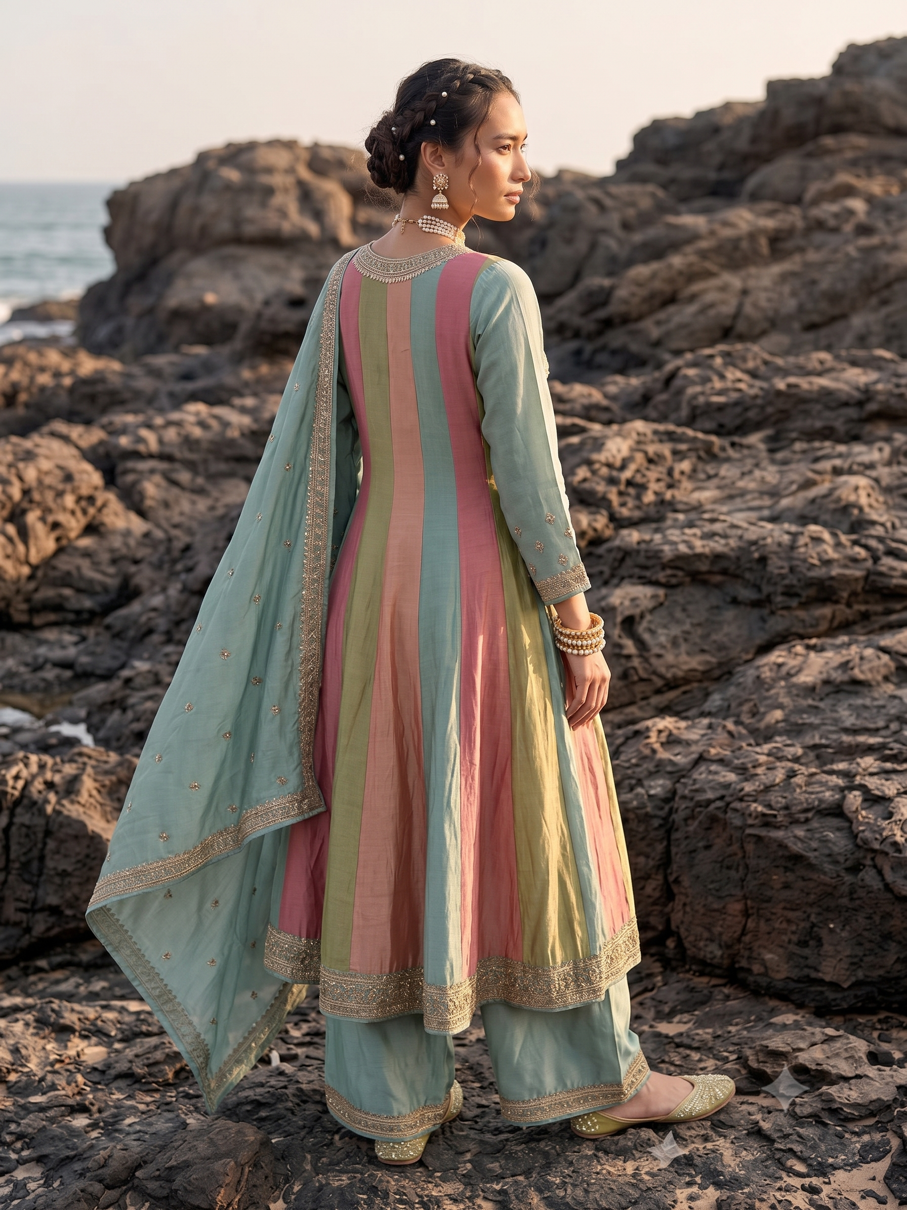 Pastel Prism Embellished Shimmer Tissue Silk Anarkali Set