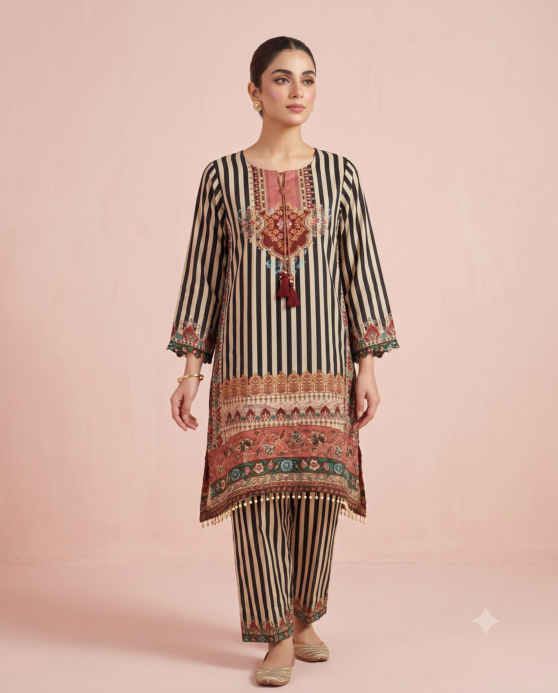 Black & Beige Striped Co-ord Set