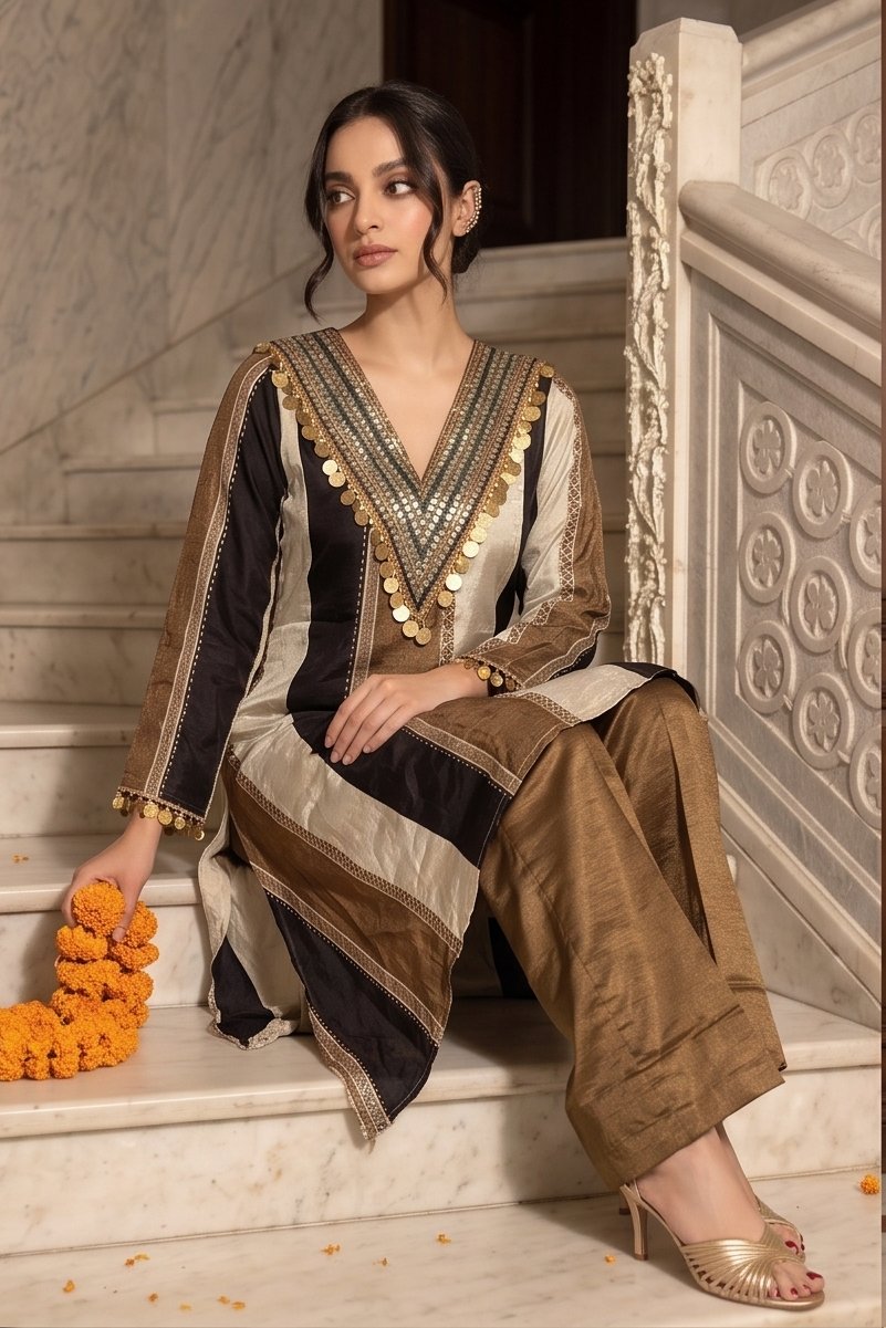 Multicolor Striped Crepe Silk Co-ord Set