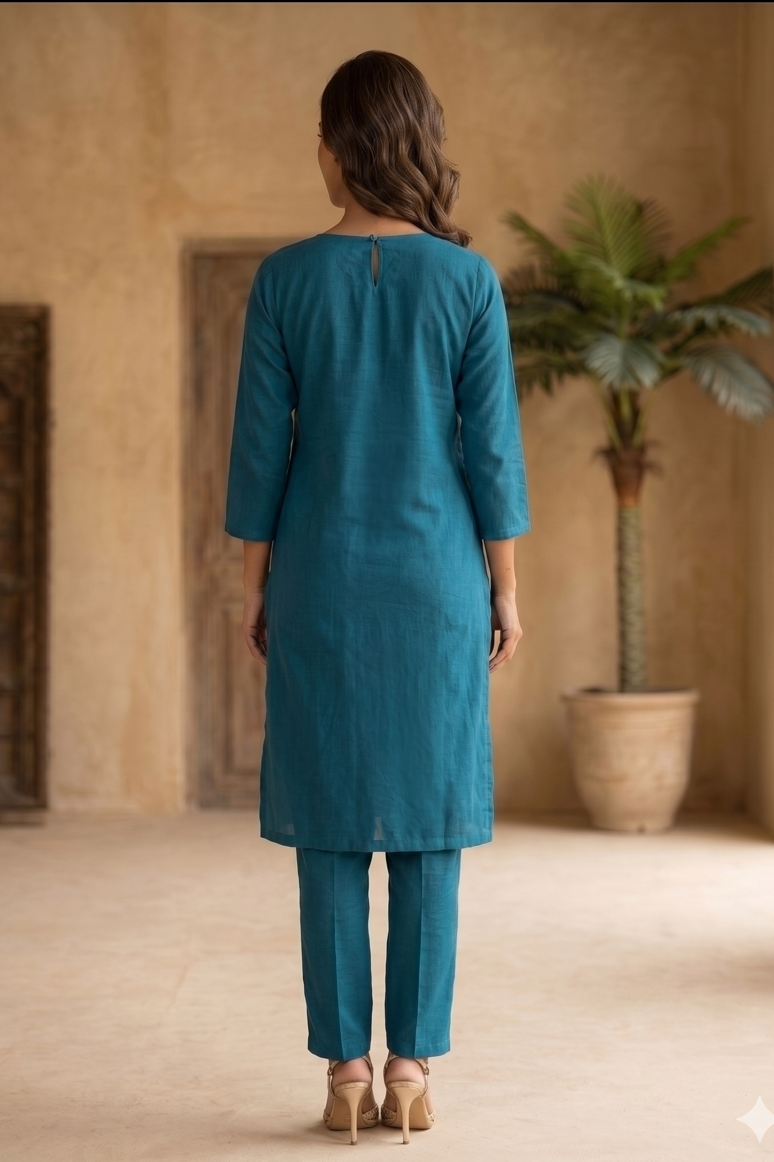 Teal Floral Embellished Georgette Silk Kurta Set