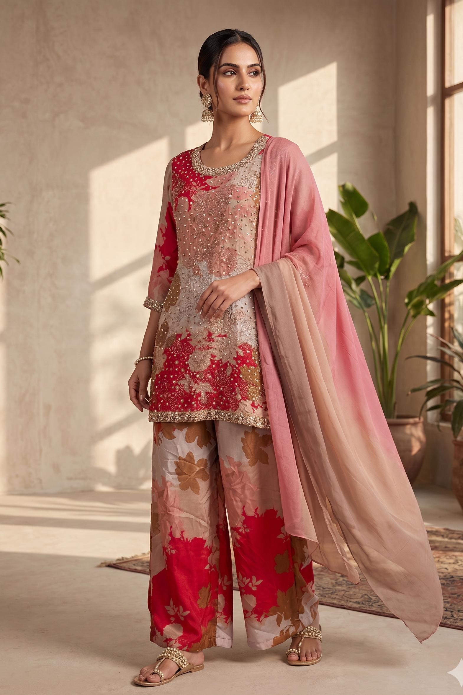 Multicolor Embellished Premium Silk Palazzo Set