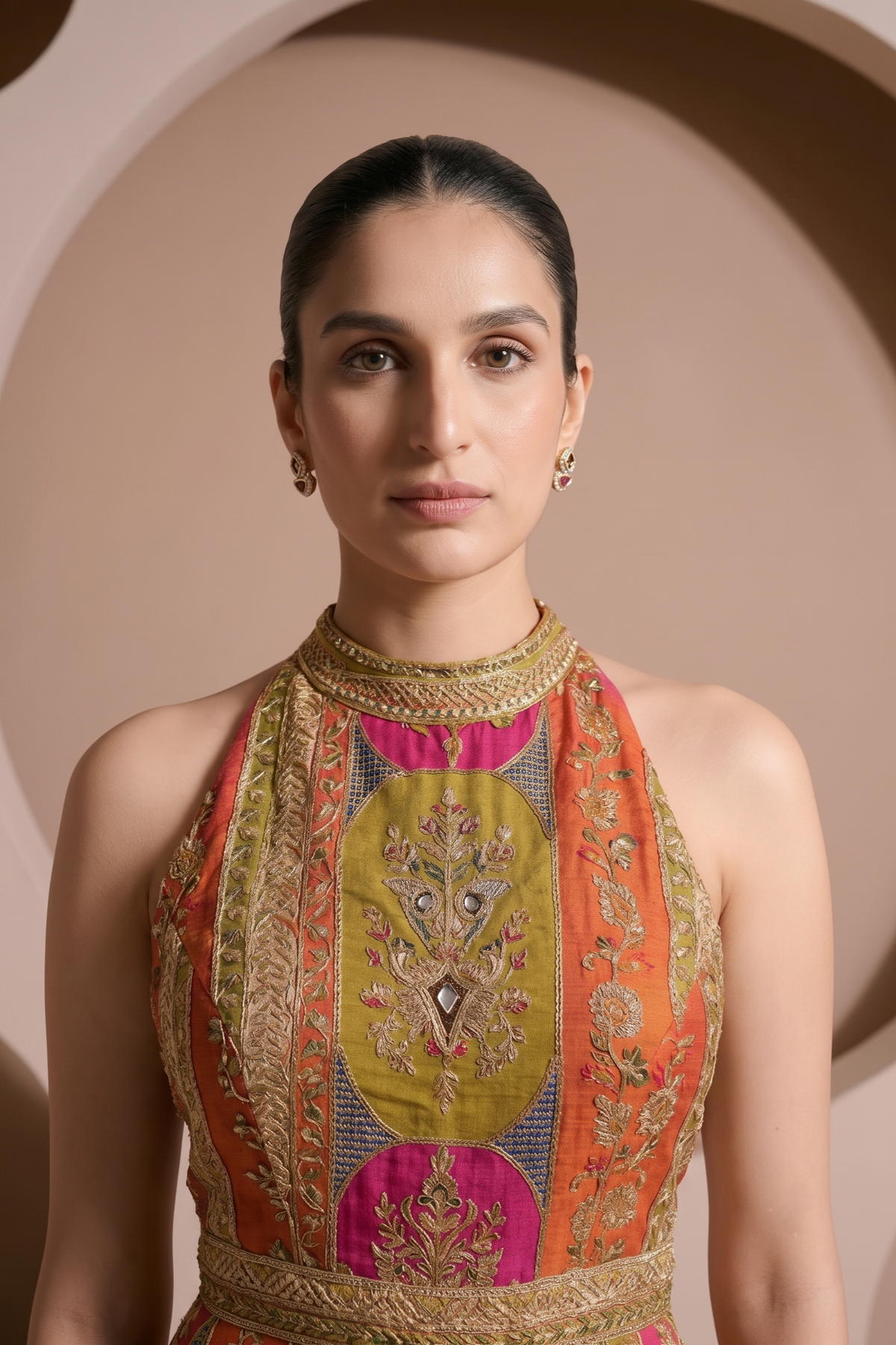 Multi Vibrant Embellished Crepe Silk Jumpsuit